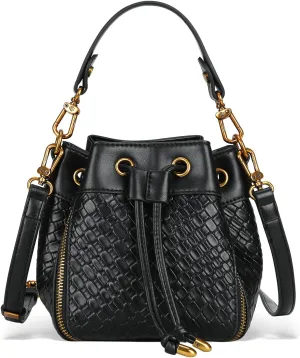 Woven Bucket Bags - Crossbody Purse with Drawstring Closure
