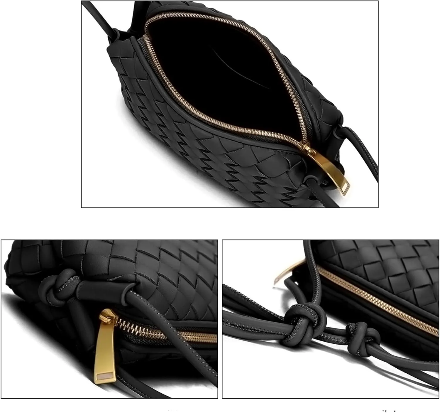 Woven Crossbody Bags For Women, Small Handmade Purse Clutch Shoulderbag Handbag, Zipper Closure