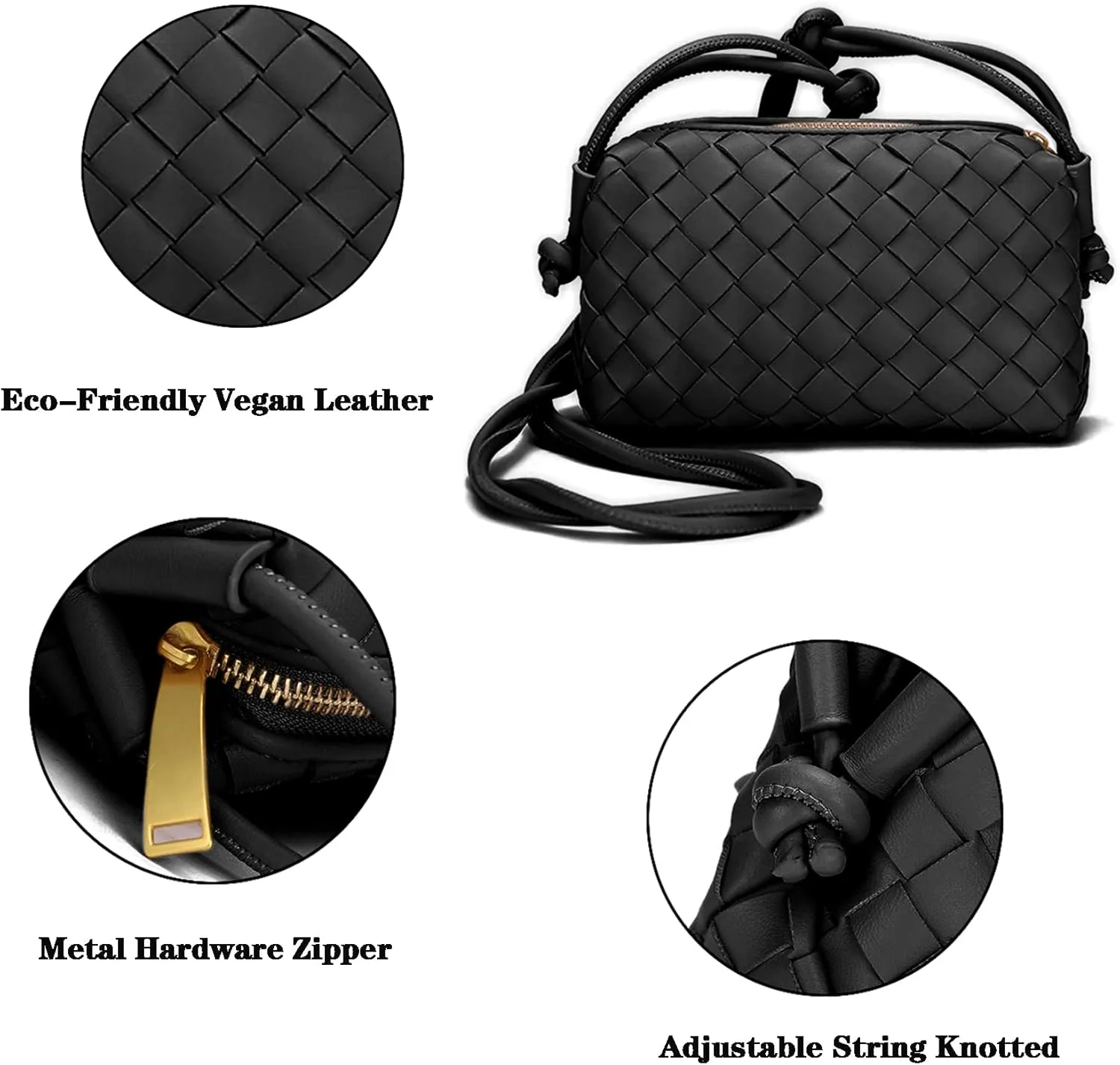 Woven Crossbody Bags For Women, Small Handmade Purse Clutch Shoulderbag Handbag, Zipper Closure