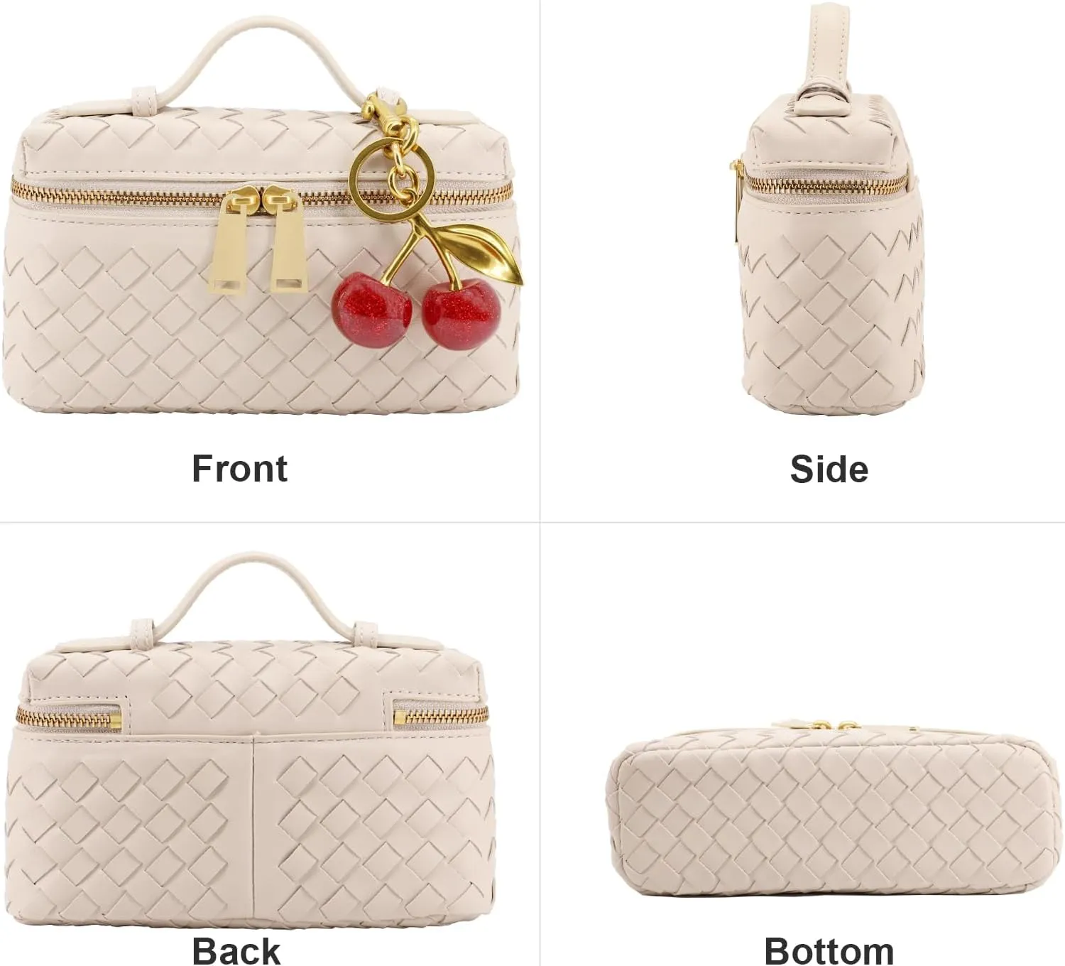 Woven Crossbody Bags for Women Trendy Clutch Purse Bag Small Top Handle Leather Handbag with Cherry Charm