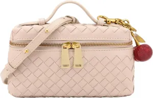 Woven Crossbody Bags for Women Trendy Clutch Purse Bag Small Top Handle Leather Handbag with Cherry Charm