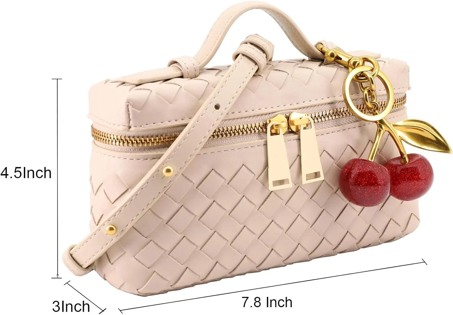Woven Crossbody Bags for Women Trendy Clutch Purse Bag Small Top Handle Leather Handbag with Cherry Charm