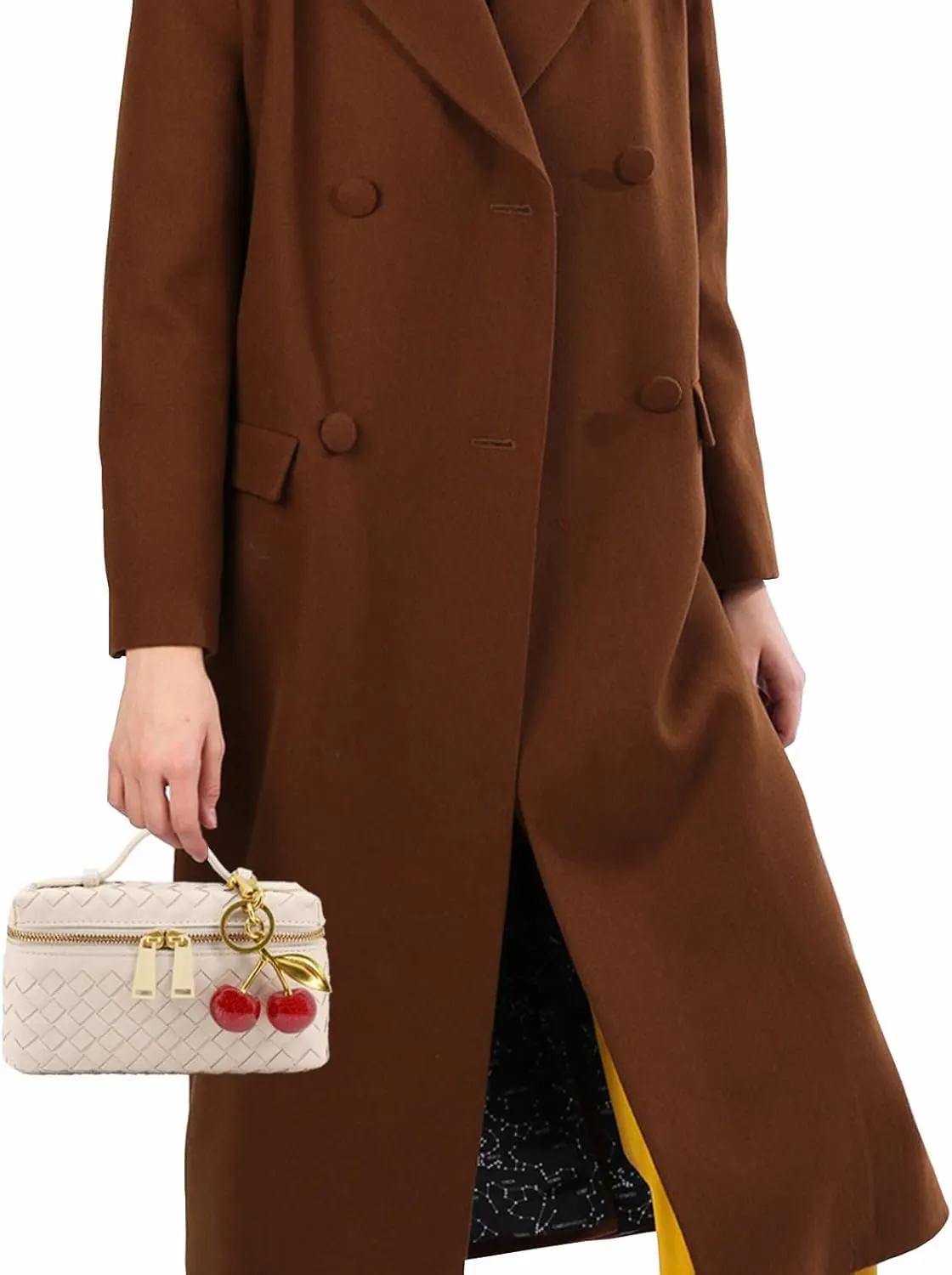 Woven Crossbody Bags for Women Trendy Clutch Purse Bag Small Top Handle Leather Handbag with Cherry Charm