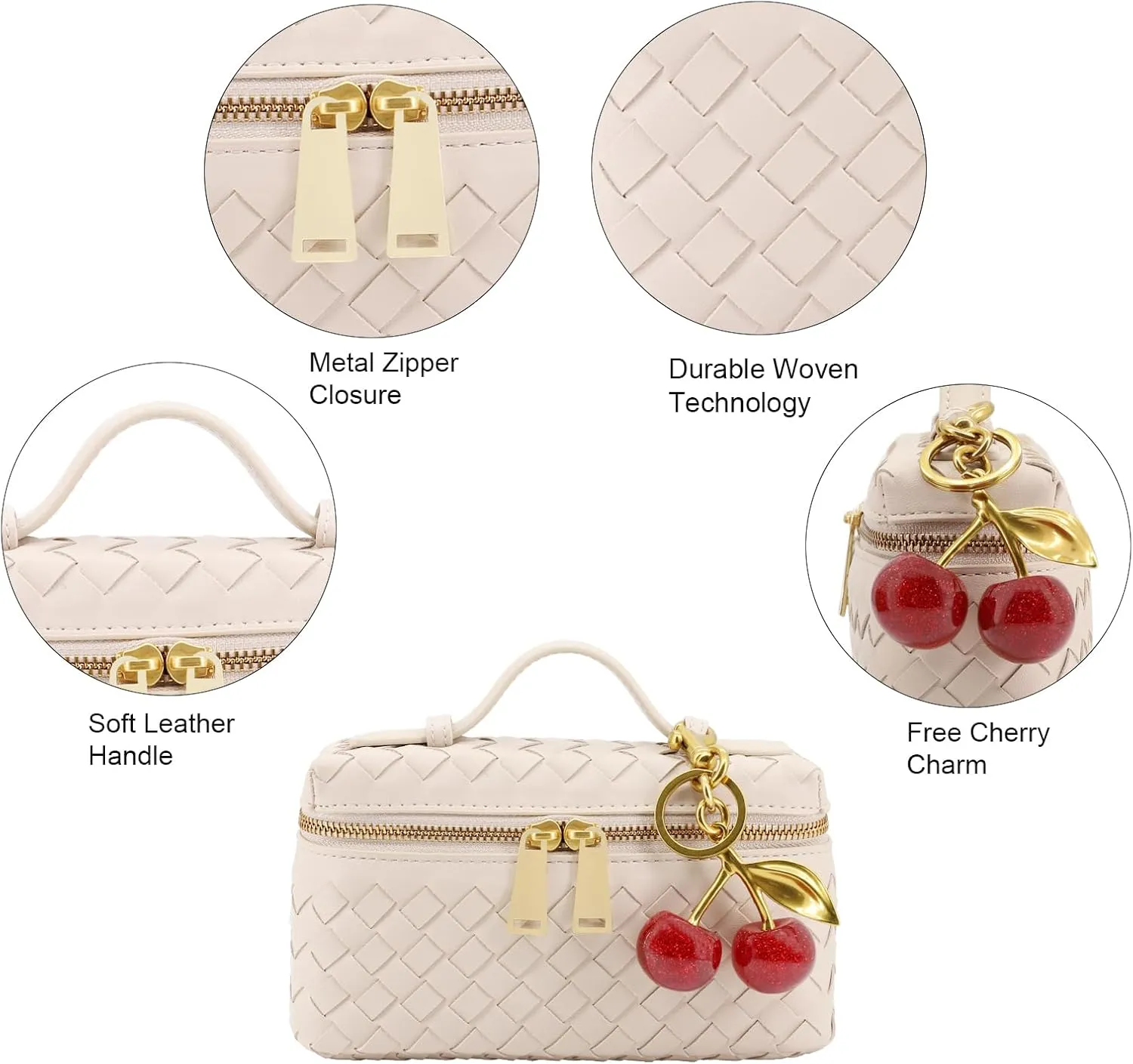 Woven Crossbody Bags for Women Trendy Clutch Purse Bag Small Top Handle Leather Handbag with Cherry Charm