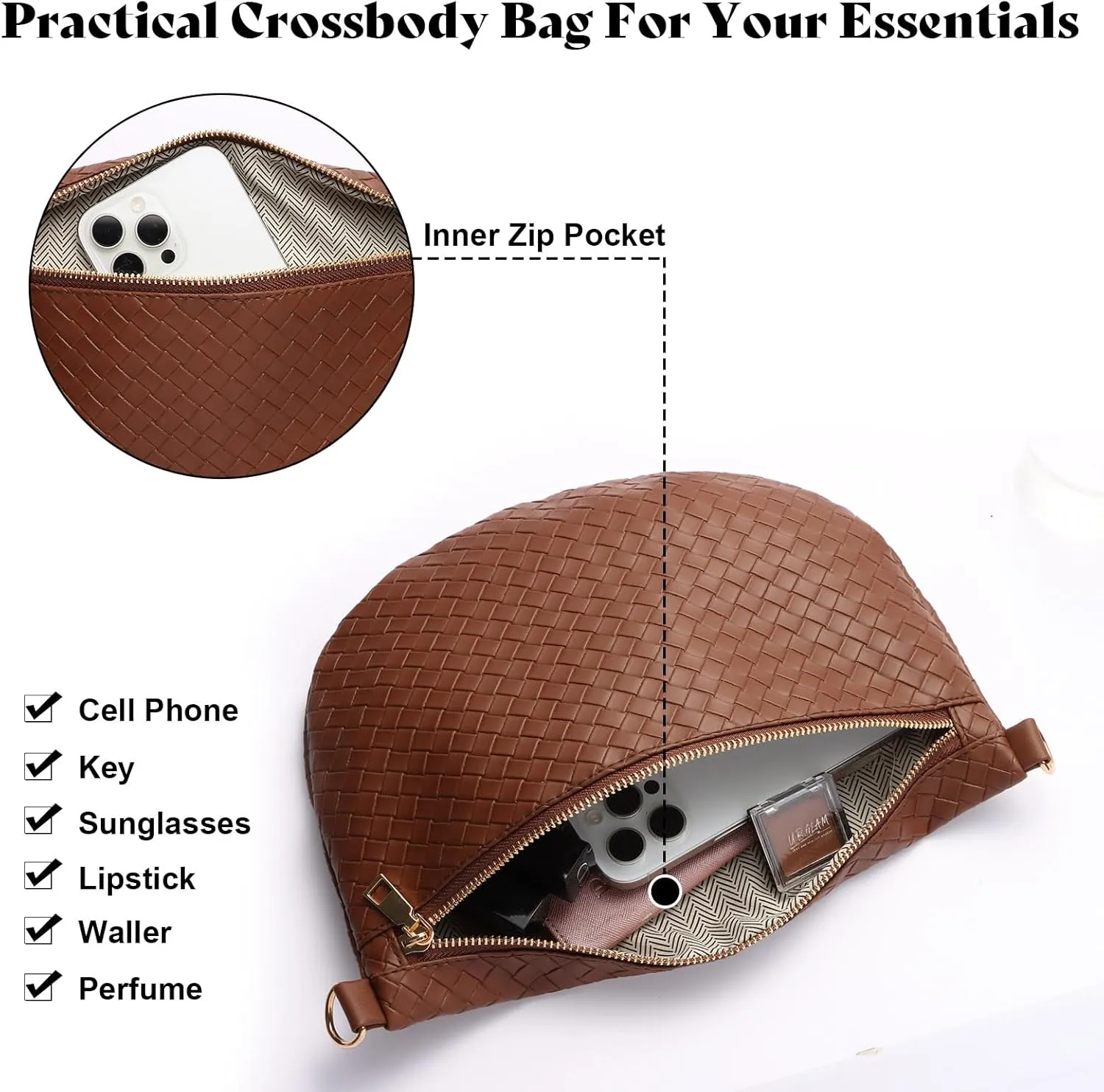 Woven Fanny Packs Sling Bag Leather Bum Belt Crossbody Waist Pack Chest Purse Shoulder Bag for Women