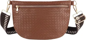 Woven Fanny Packs Sling Bag Leather Bum Belt Crossbody Waist Pack Chest Purse Shoulder Bag for Women