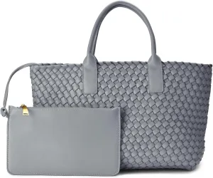 Woven leather tote bag for women, Large woven tote handbag, laptop tote, woven leather beach purses, Convertible 2-way Style
