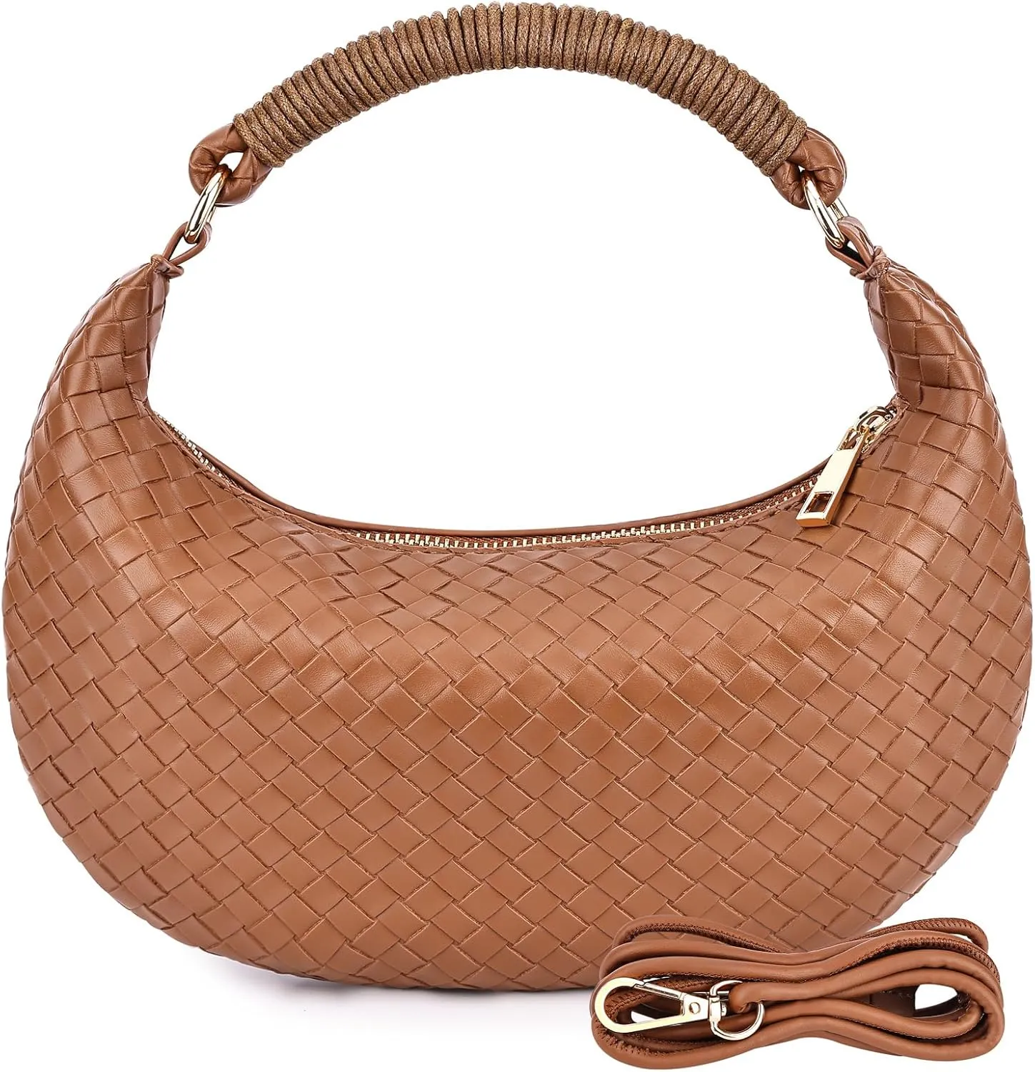 Woven Purse for Women,Small Woven Texture Hobo Dumpling Bag,Trendys Vegan Leather Handbag,Holiday Shoulder Bag Gift