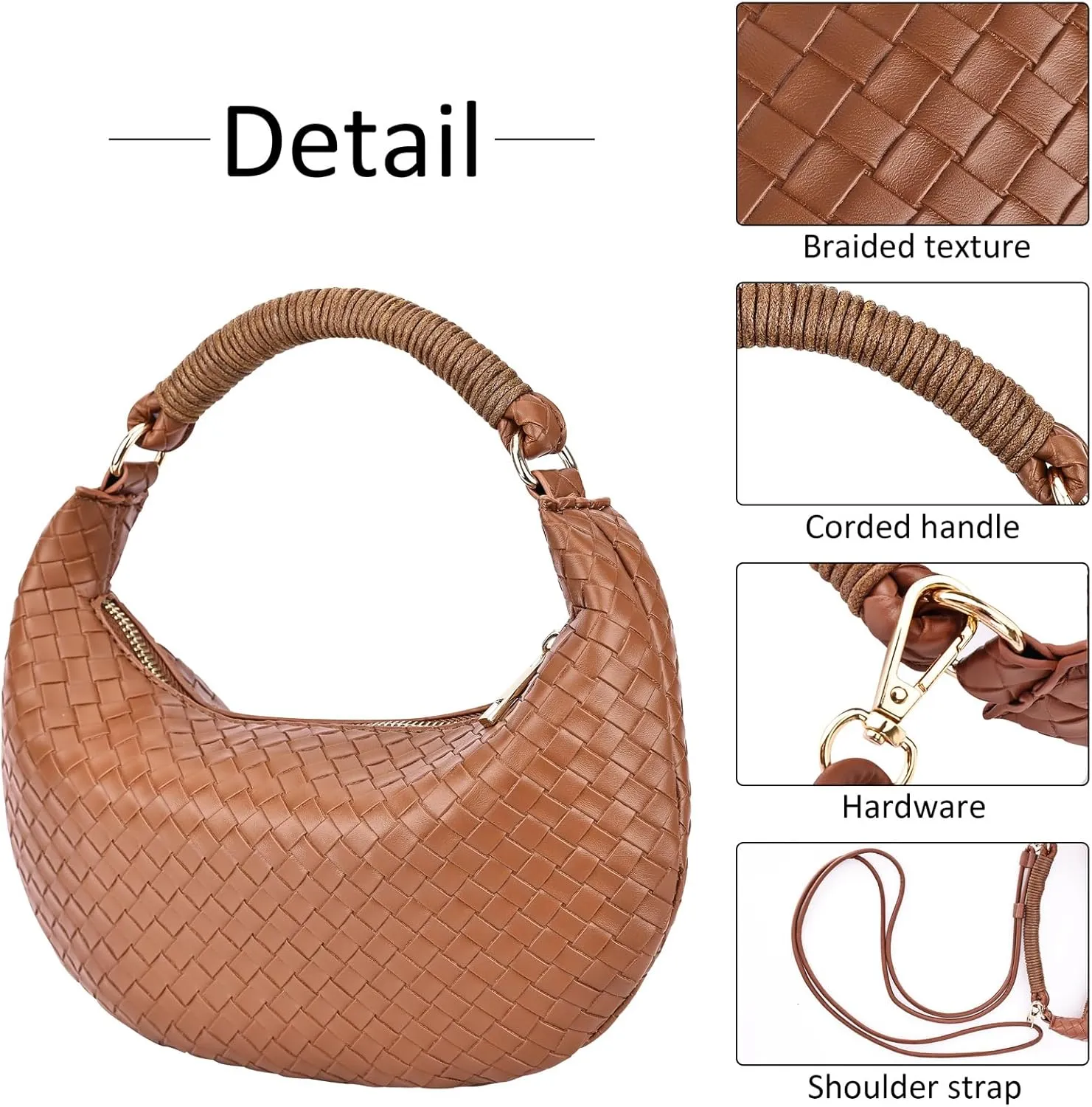 Woven Purse for Women,Small Woven Texture Hobo Dumpling Bag,Trendys Vegan Leather Handbag,Holiday Shoulder Bag Gift