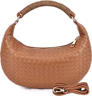Woven Purse for Women,Small Woven Texture Hobo Dumpling Bag,Trendys Vegan Leather Handbag,Holiday Shoulder Bag Gift