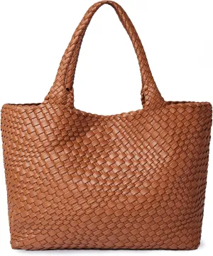 Woven Shoulder Bag for Women, Fashion Top Handle Soft Vegan Leather Shopper