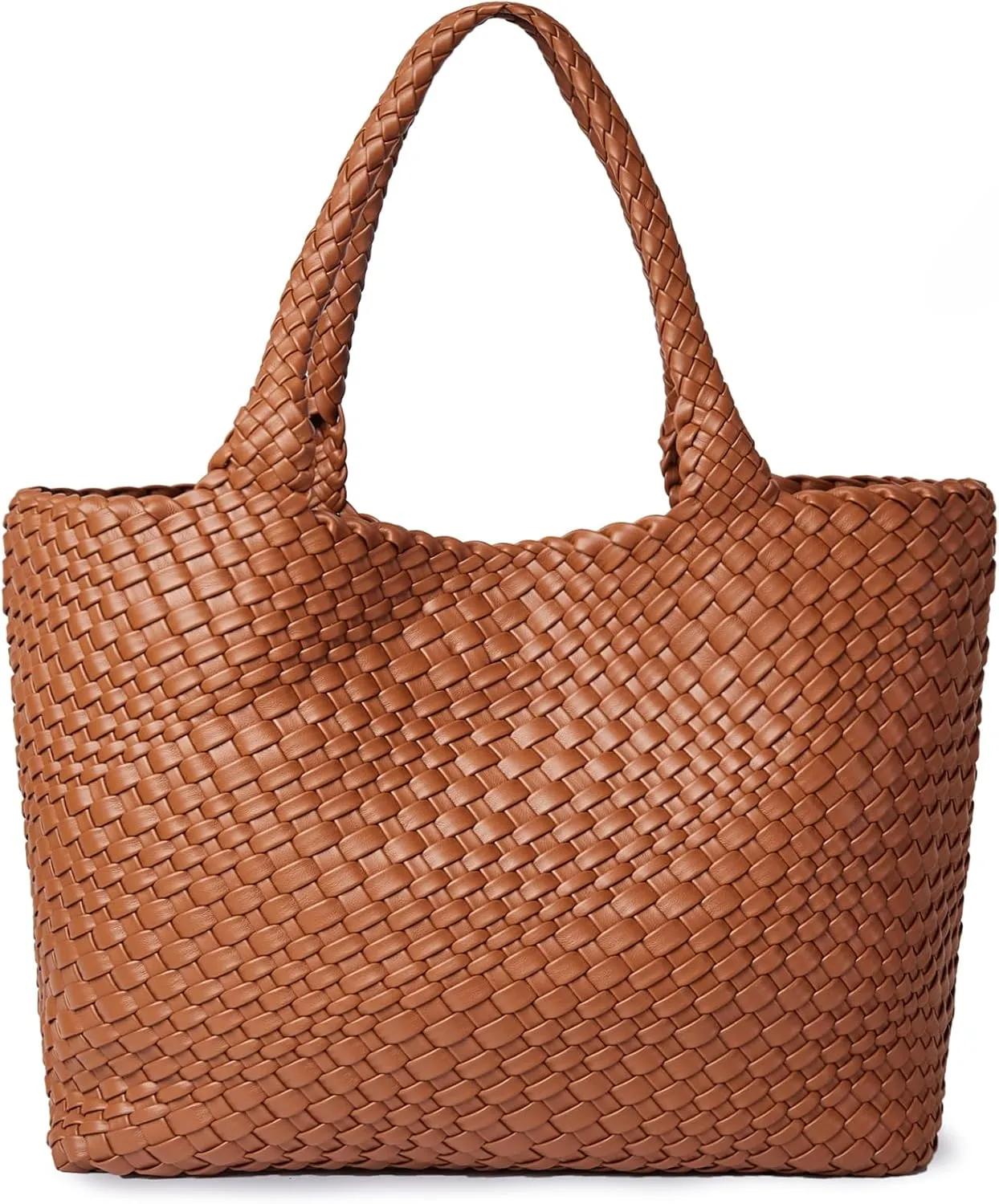 Woven Shoulder Bag for Women, Fashion Top Handle Soft Vegan Leather Shopper