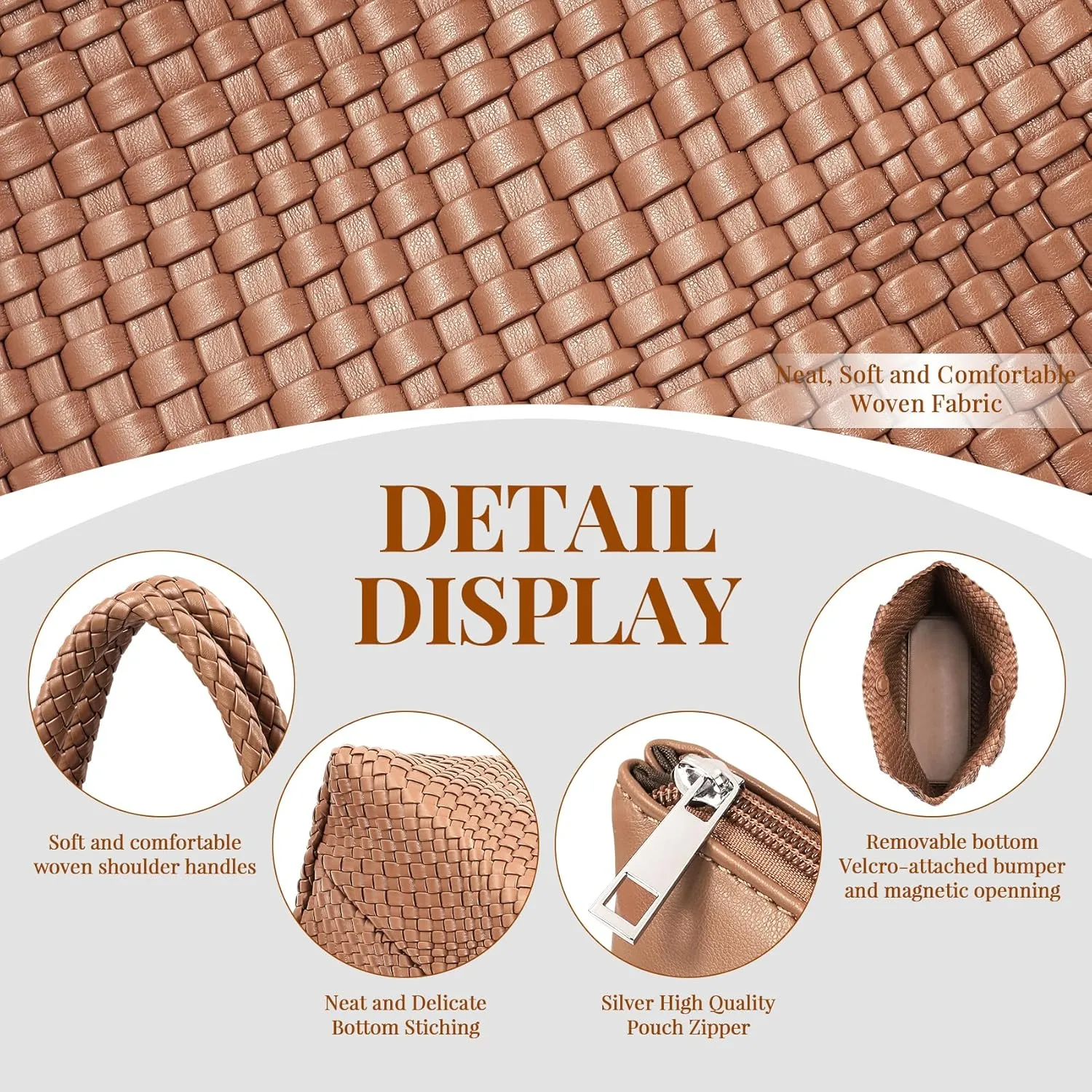 Woven Shoulder Bag for Women, Fashion Top Handle Soft Vegan Leather Shopper