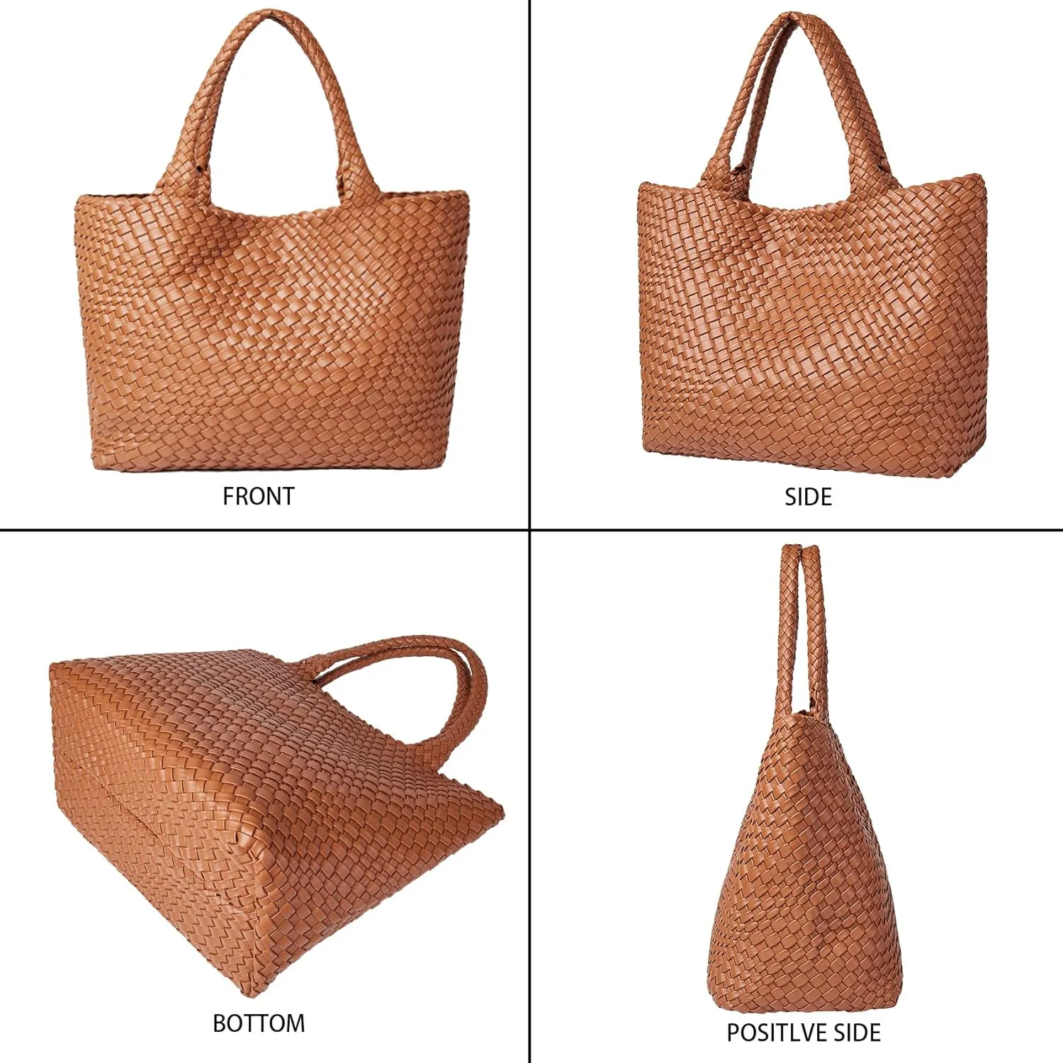 Woven Shoulder Bag for Women, Fashion Top Handle Soft Vegan Leather Shopper