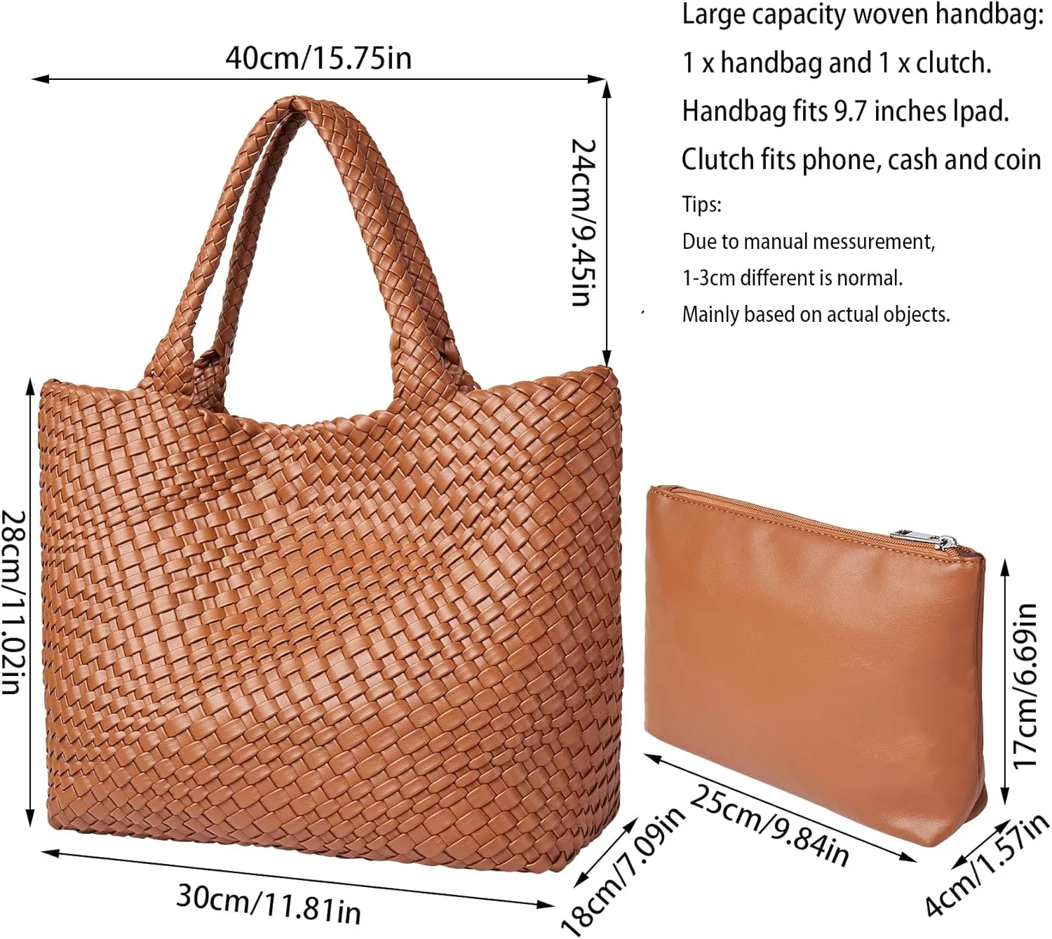 Woven Shoulder Bag for Women, Fashion Top Handle Soft Vegan Leather Shopper