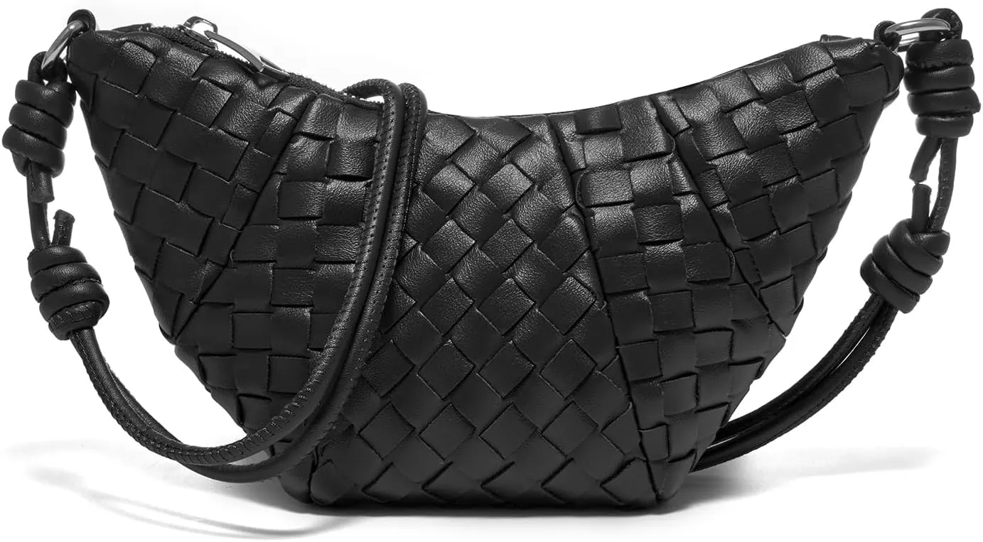 Woven Small Crescent Purse Small Crossbody Bags Mini Crescent Crossbody Bags for Women Woven Croissant Phone Purse