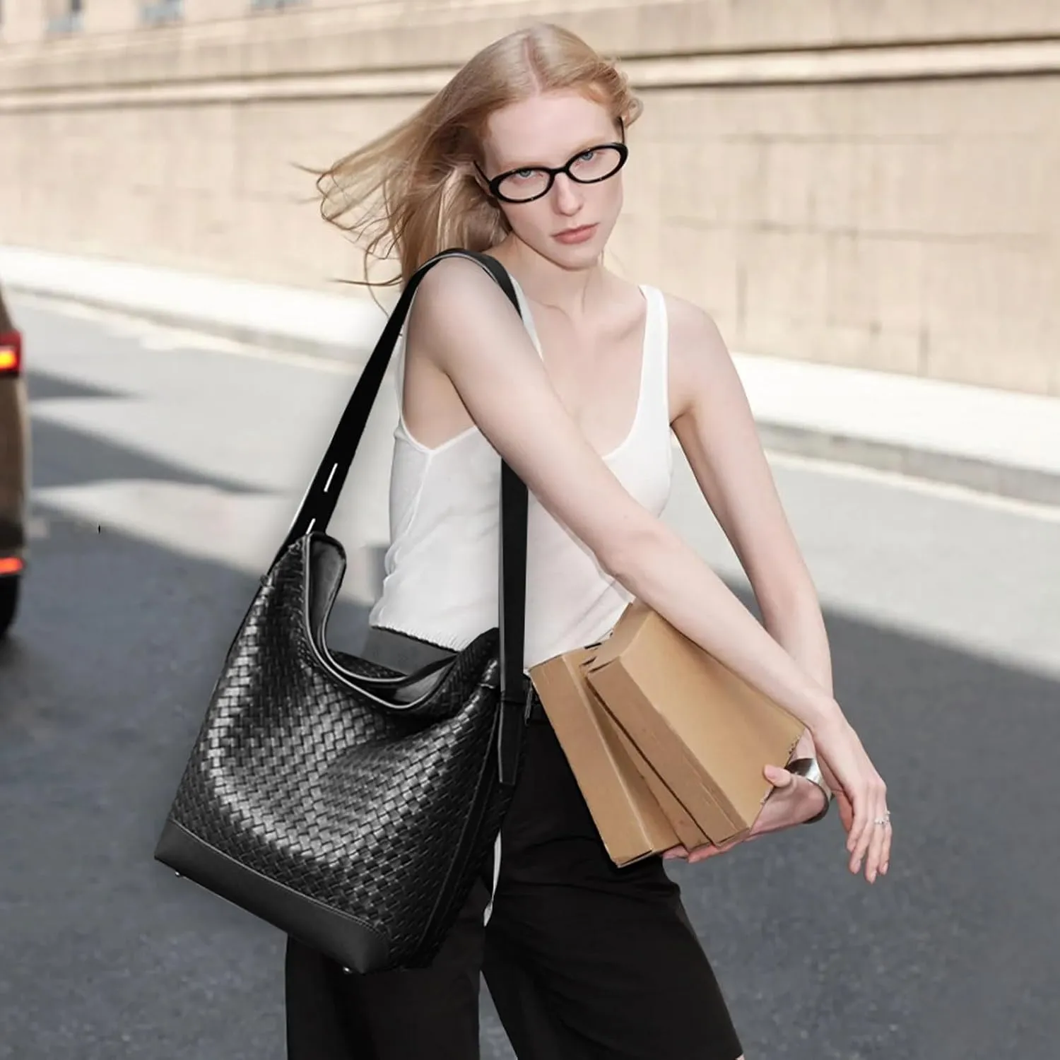 Woven Tote Bag For Women, Fashion Crossbody Shoulder Bag, Casual Top-handle Handbags, and Travel Purses Phone Bag