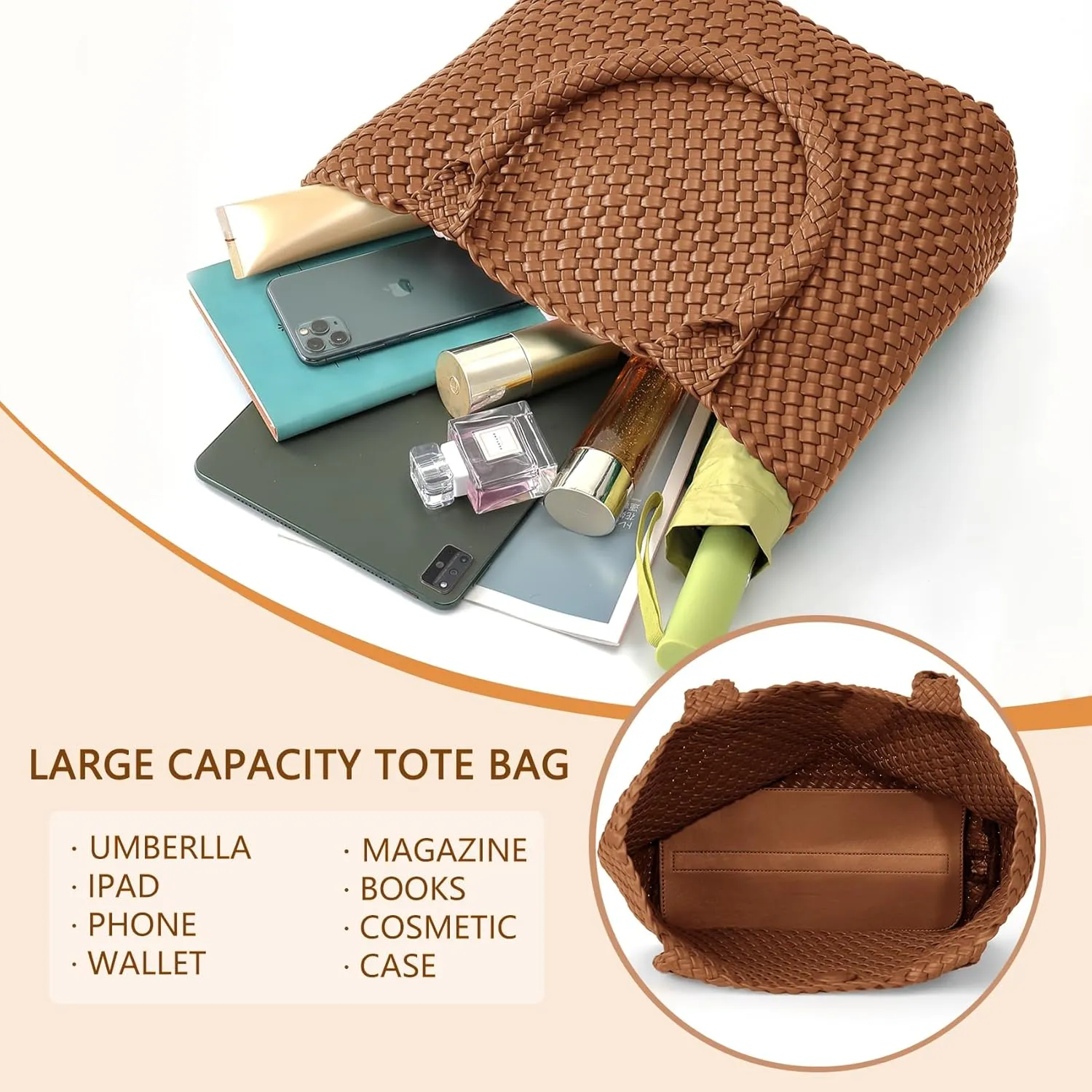 Woven Tote Bag for Women, Fashion Woven Bags for Women Vegan Leather Shoulder Handbags Large Summer Beach Travel Bag