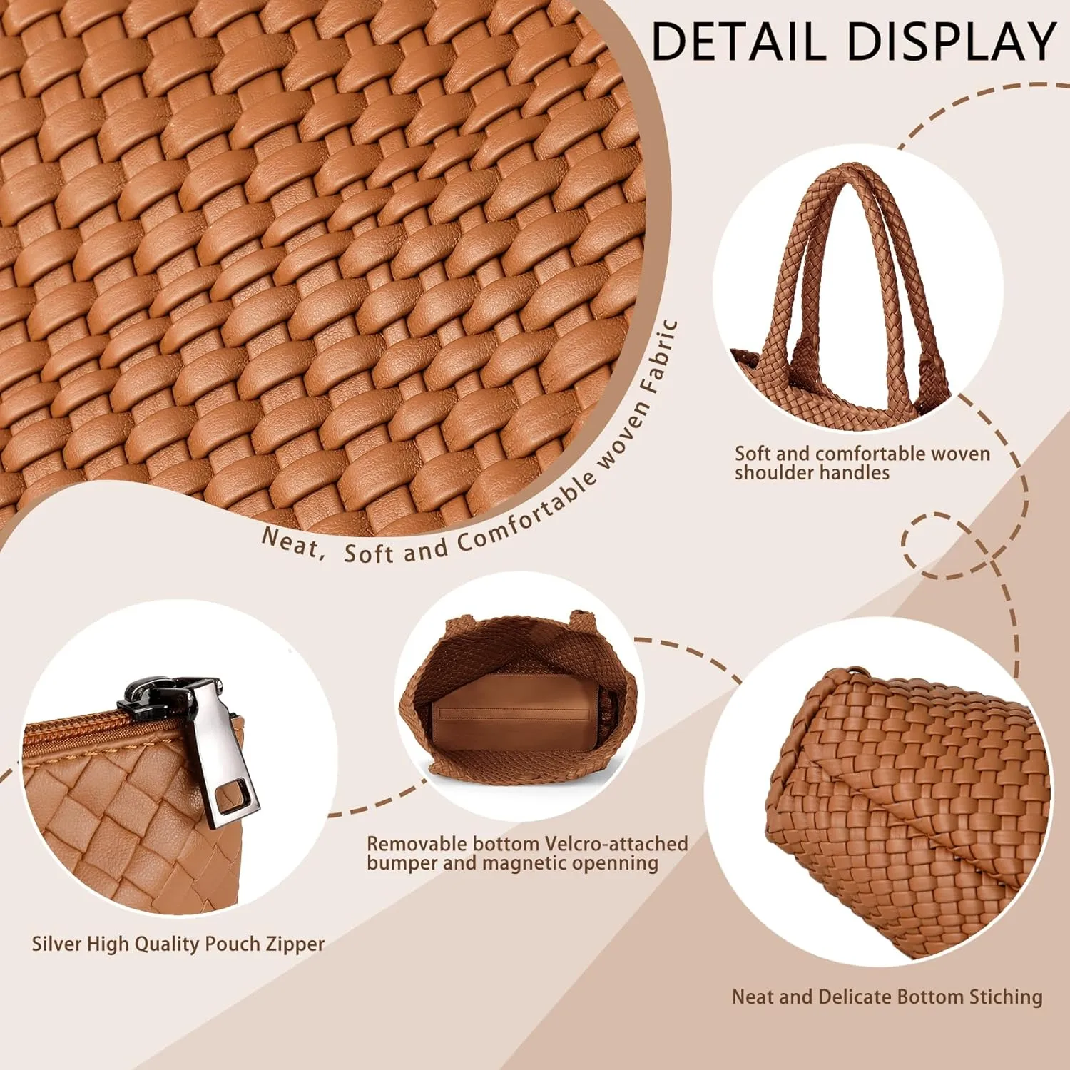 Woven Tote Bag for Women, Fashion Woven Bags for Women Vegan Leather Shoulder Handbags Large Summer Beach Travel Bag