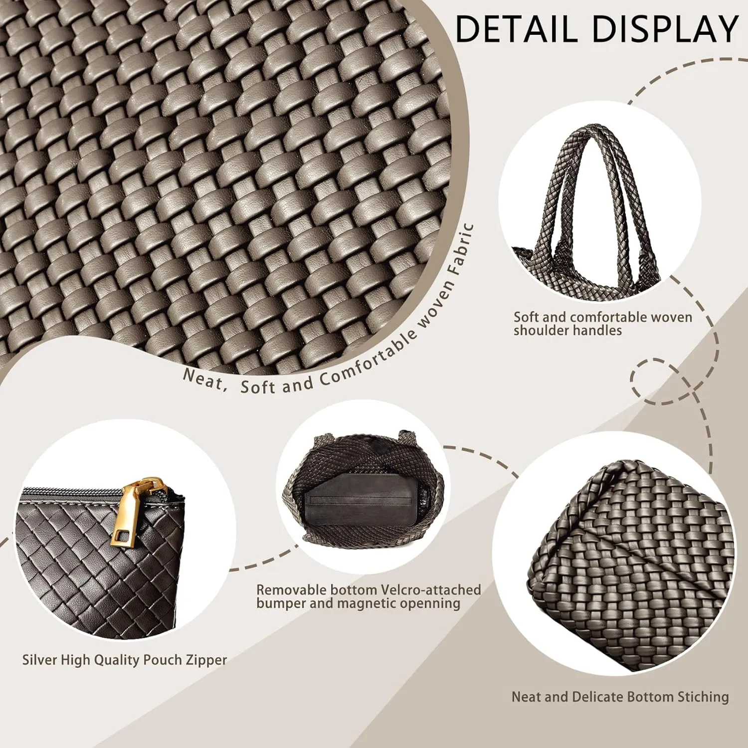 Woven Tote Bag for Women, Fashion Woven Bags for Women Vegan Leather Shoulder Handbags Large Summer Beach Travel Bag