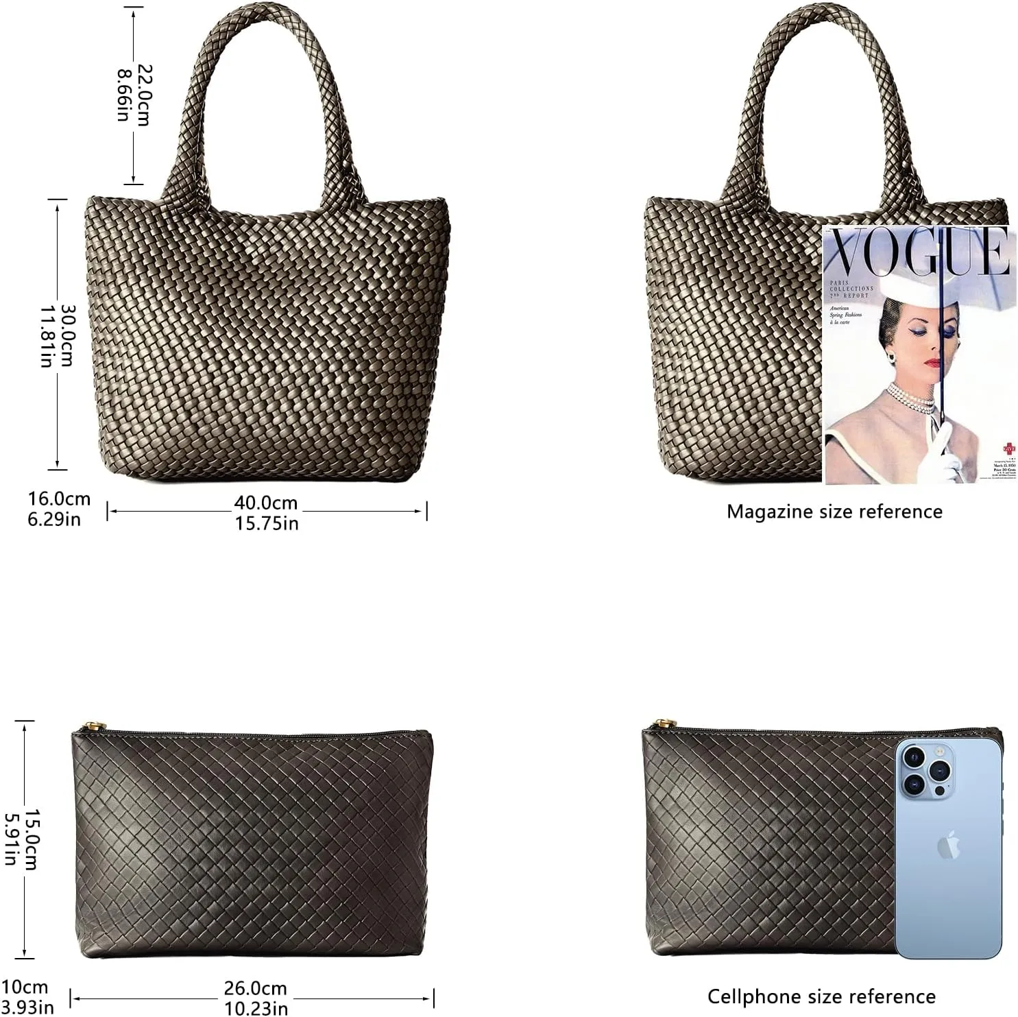Woven Tote Bag for Women, Fashion Woven Bags for Women Vegan Leather Shoulder Handbags Large Summer Beach Travel Bag