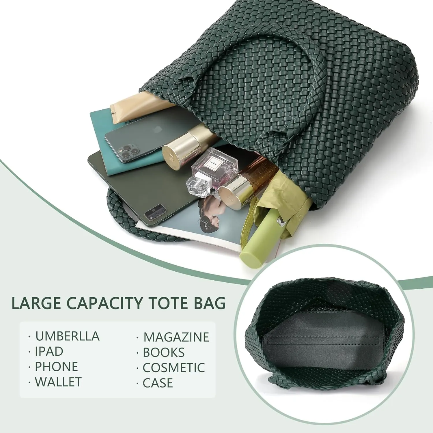 Woven Tote Bag for Women, Fashion Woven Bags for Women Vegan Leather Shoulder Handbags Large Summer Beach Travel Bag