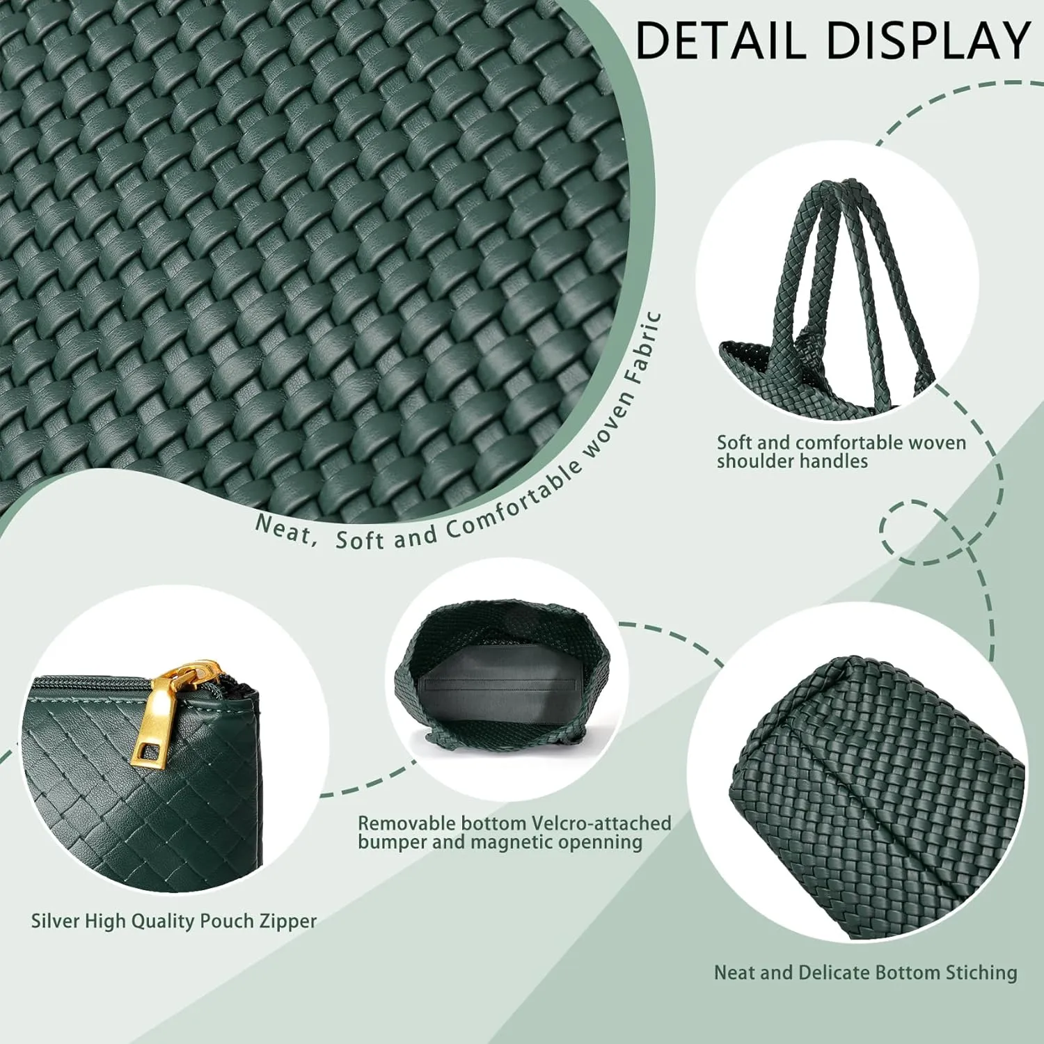 Woven Tote Bag for Women, Fashion Woven Bags for Women Vegan Leather Shoulder Handbags Large Summer Beach Travel Bag