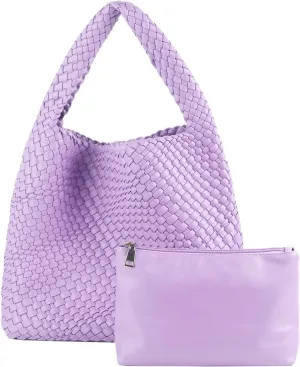 Woven Tote Bag for Women Vegan Leather Hobo Bags, Top-handle Handmade Purse