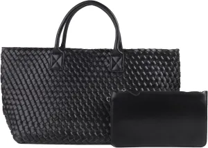 Woven Tote Bag Large Vegan Leather Bucket Bag, Fashion Handwoven Shopper Bags for Women