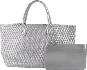 Woven Tote Bag Large Vegan Leather Bucket Bag, Fashion Handwoven Shopper Bags for Women