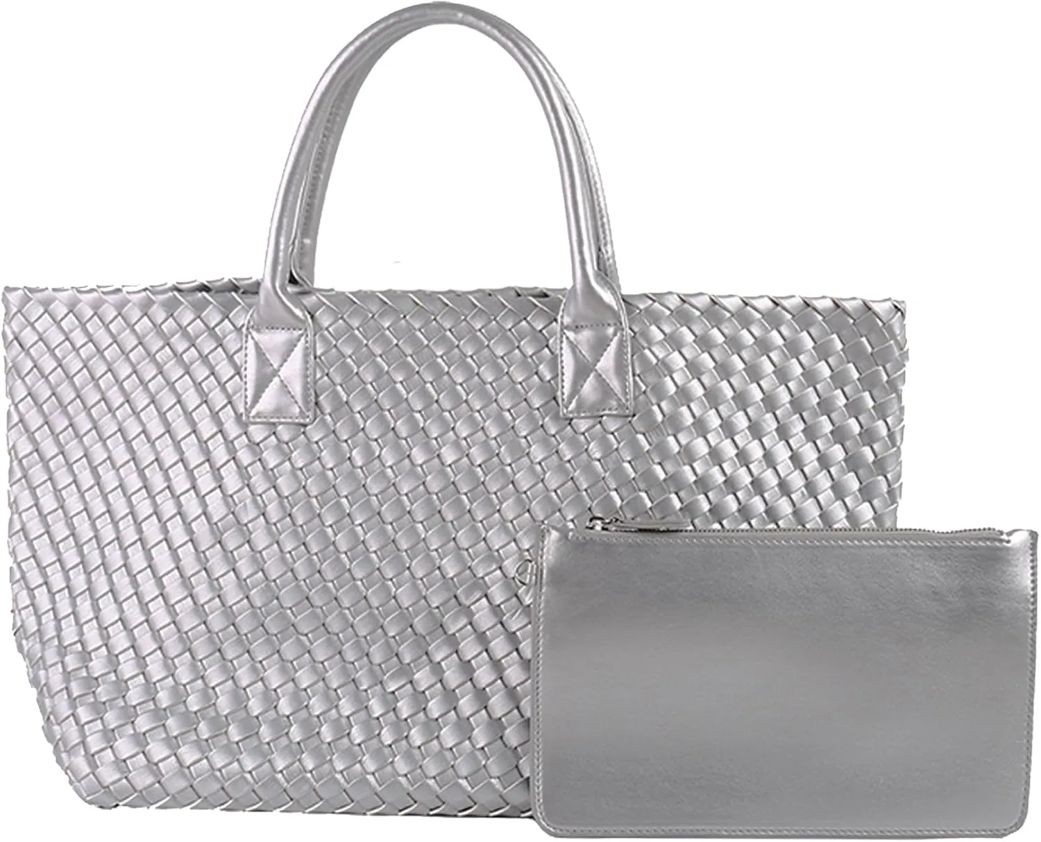 Woven Tote Bag Large Vegan Leather Bucket Bag, Fashion Handwoven Shopper Bags for Women