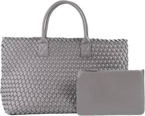 Woven Tote Bag Large Vegan Leather Bucket Bag, Fashion Handwoven Shopper Bags for Women