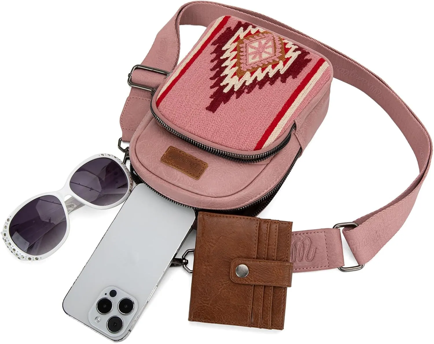 Wrangler Aztec Sling Bag for Women Western Knitted Crossbody Purse and Chest Bag With Adjustable Strap