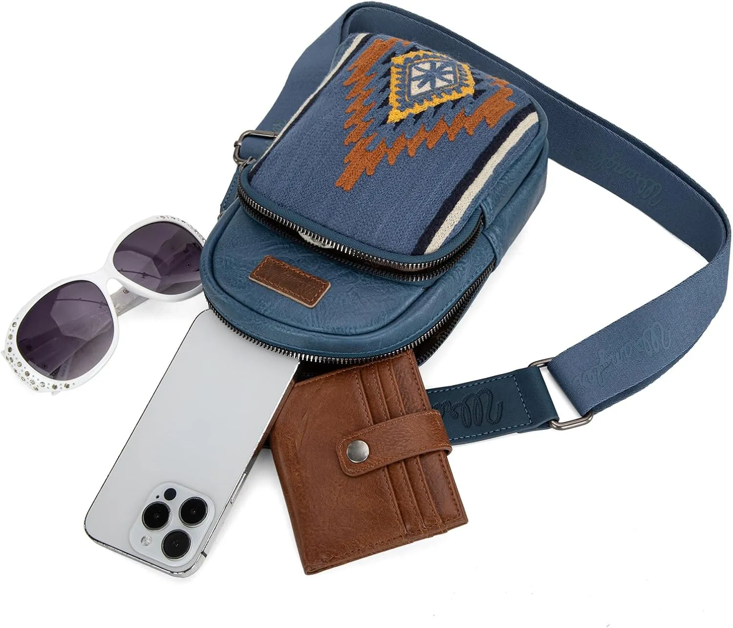 Wrangler Aztec Sling Bag for Women Western Knitted Crossbody Purse and Chest Bag With Adjustable Strap