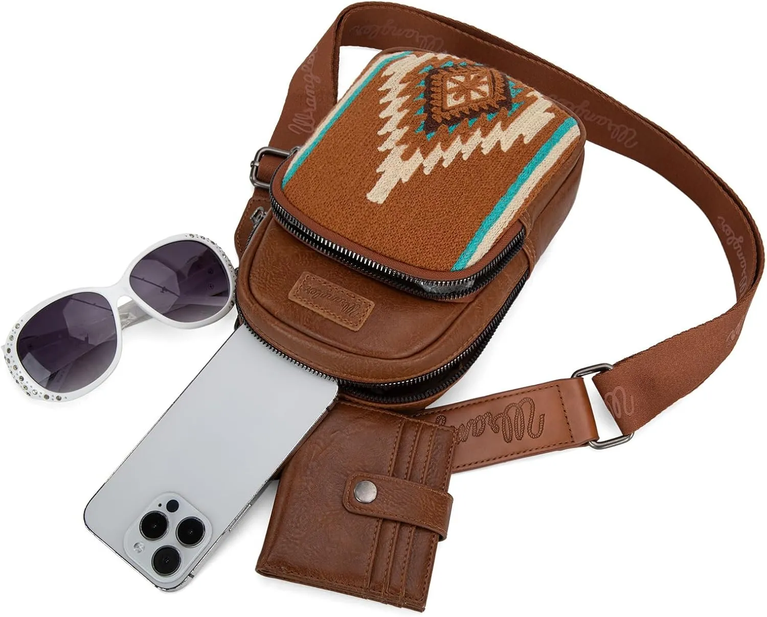 Wrangler Aztec Sling Bag for Women Western Knitted Crossbody Purse and Chest Bag With Adjustable Strap