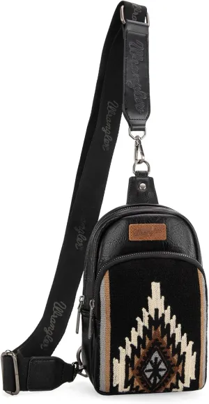 Wrangler Aztec Sling Bag for Women Western Knitted Crossbody Purse and Chest Bag With Adjustable Strap