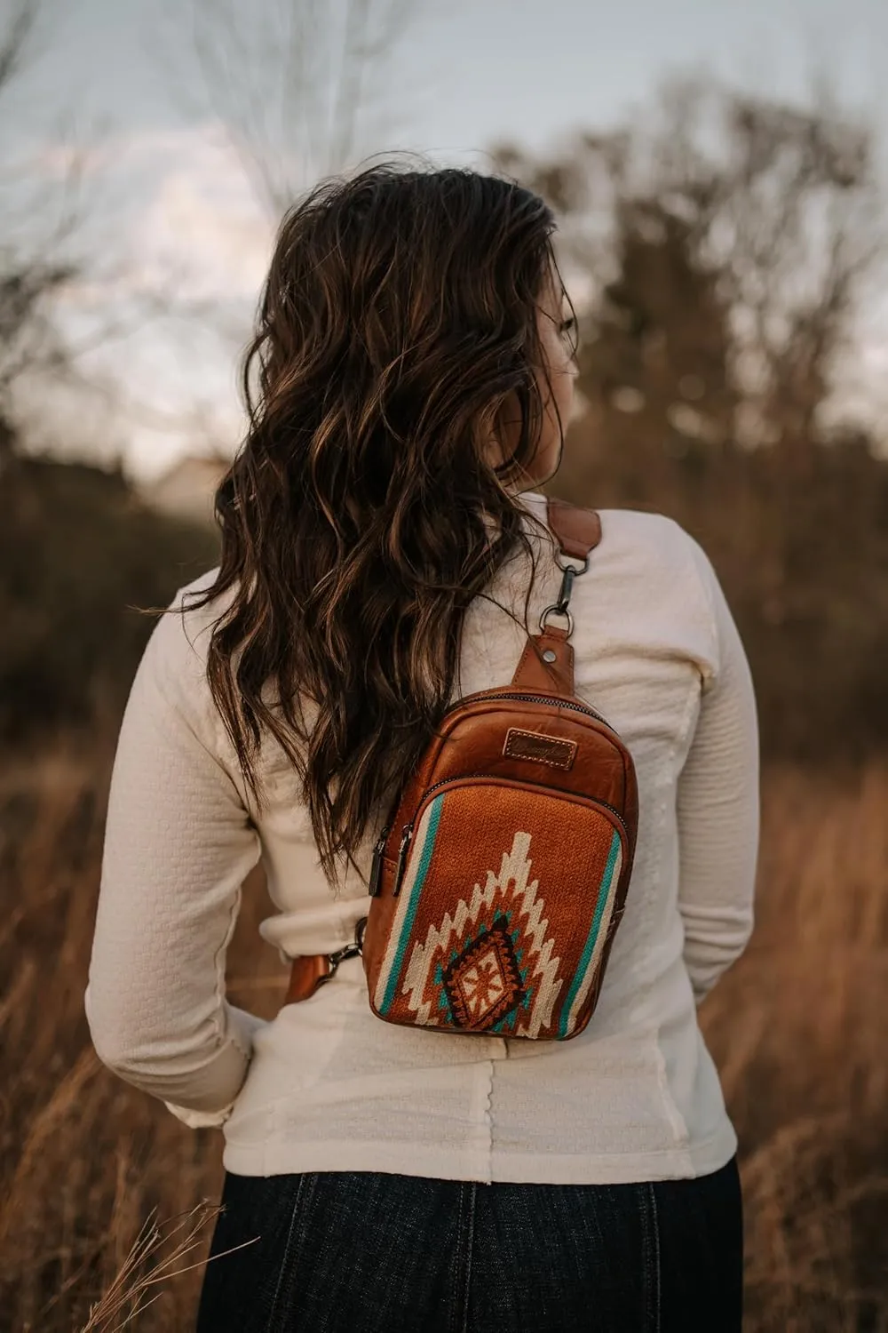 Wrangler Aztec Sling Bag for Women Western Knitted Crossbody Purse and Chest Bag With Adjustable Strap