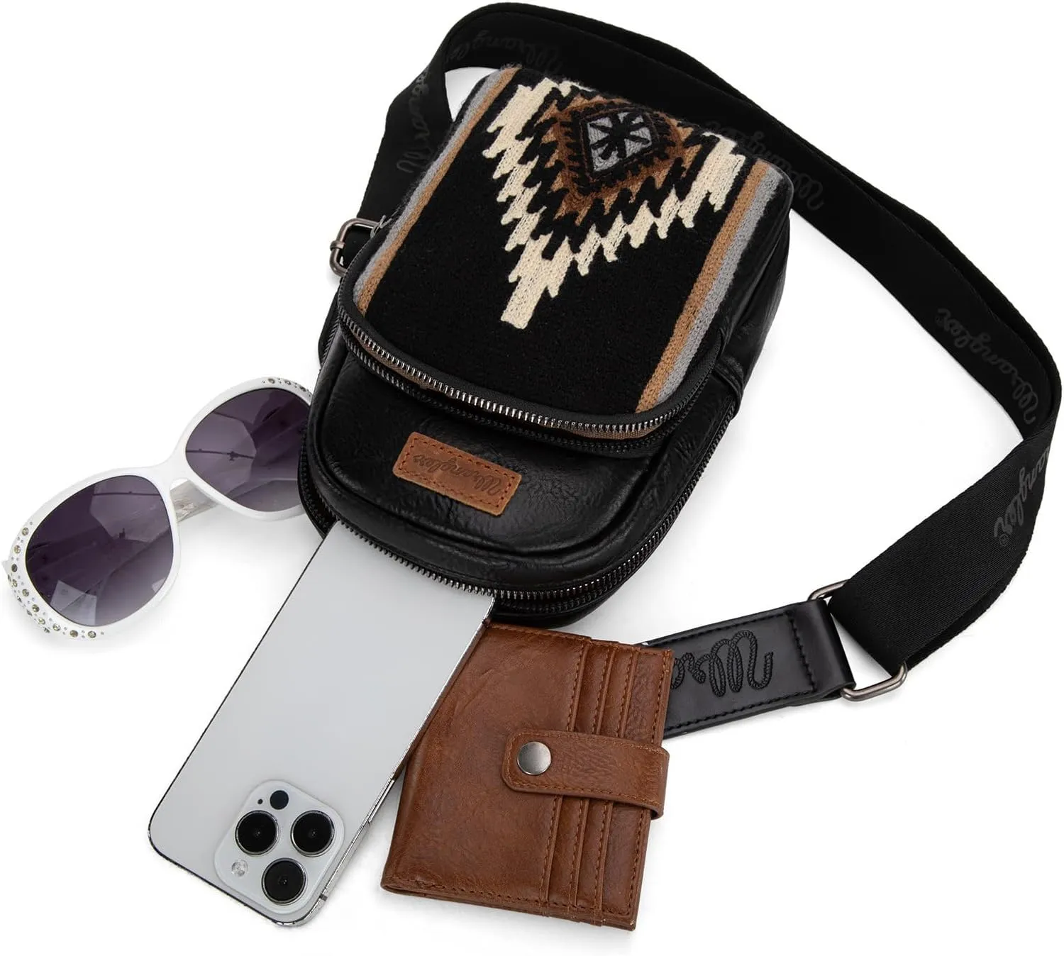 Wrangler Aztec Sling Bag for Women Western Knitted Crossbody Purse and Chest Bag With Adjustable Strap
