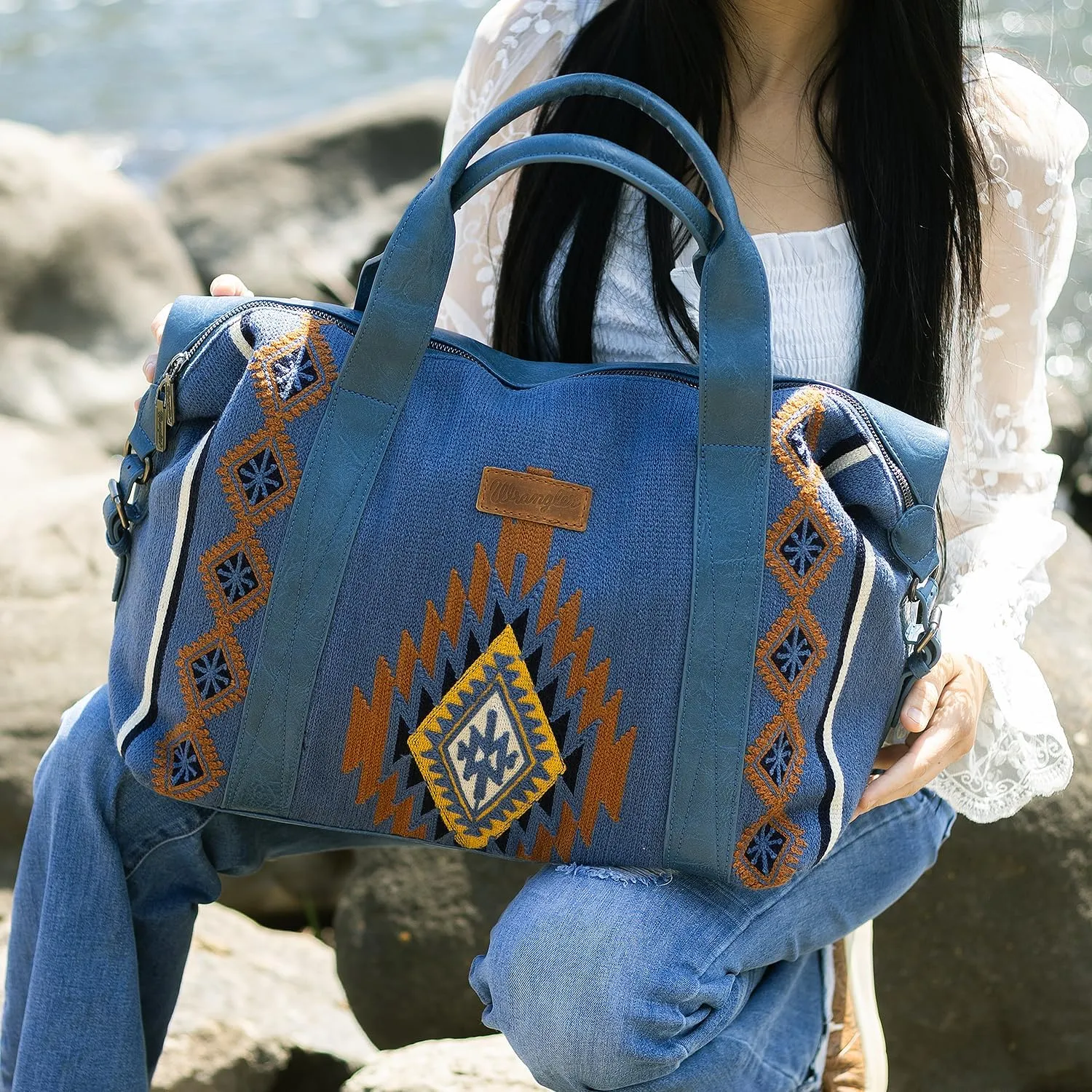 Wrangler Duffel Bag for Women Large Travel Weekender Bag Designer Tapestry Carry On Bags, Jean