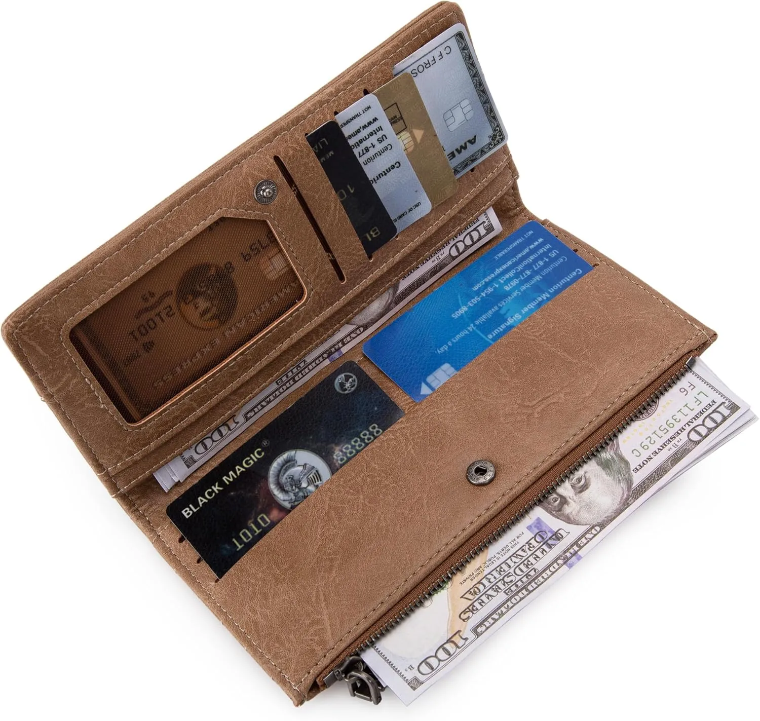 Wrangler Minimalist Wallet for Women Credit Card Wallet Ladies Travel Wallets Monederos de Mujer Card Cases & Money Organizers with Smooth Zipper for Women Men Khaki