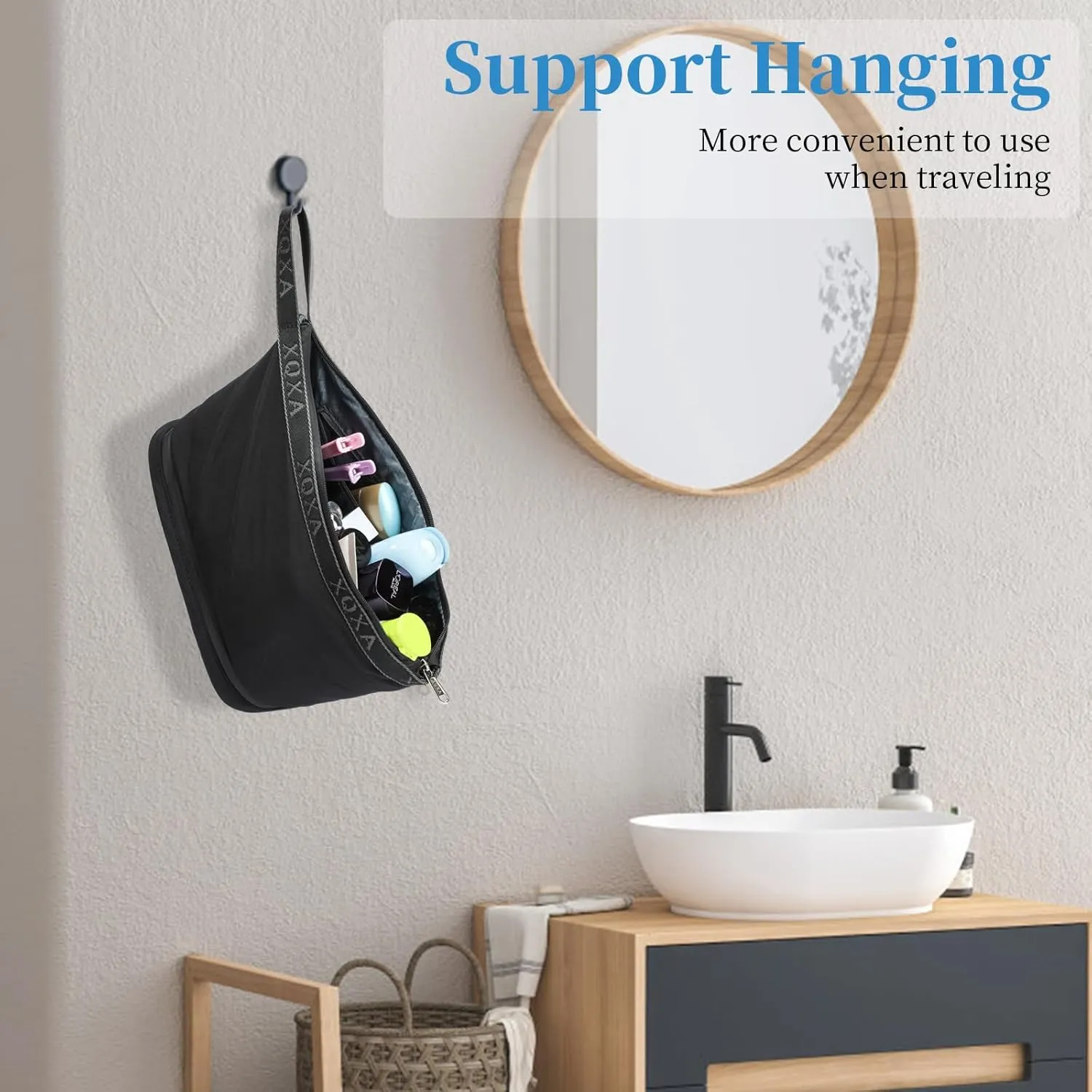 XQXA Travel Toiletry Bag for Women, Hanging Dopp Kit Water Resistant Makeup Bag for Men, Mens Travel Bag Shaving Bag for Toiletries Accessories (05-Black)