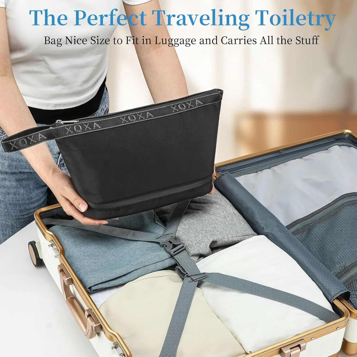 XQXA Travel Toiletry Bag for Women, Hanging Dopp Kit Water Resistant Makeup Bag for Men, Mens Travel Bag Shaving Bag for Toiletries Accessories (05-Black)