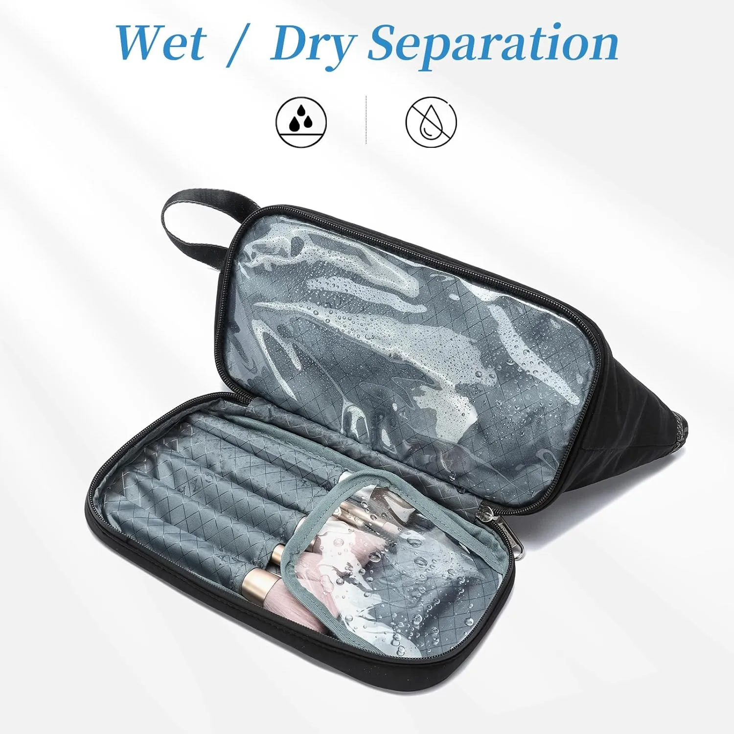 XQXA Travel Toiletry Bag for Women, Hanging Dopp Kit Water Resistant Makeup Bag for Men, Mens Travel Bag Shaving Bag for Toiletries Accessories (05-Black)