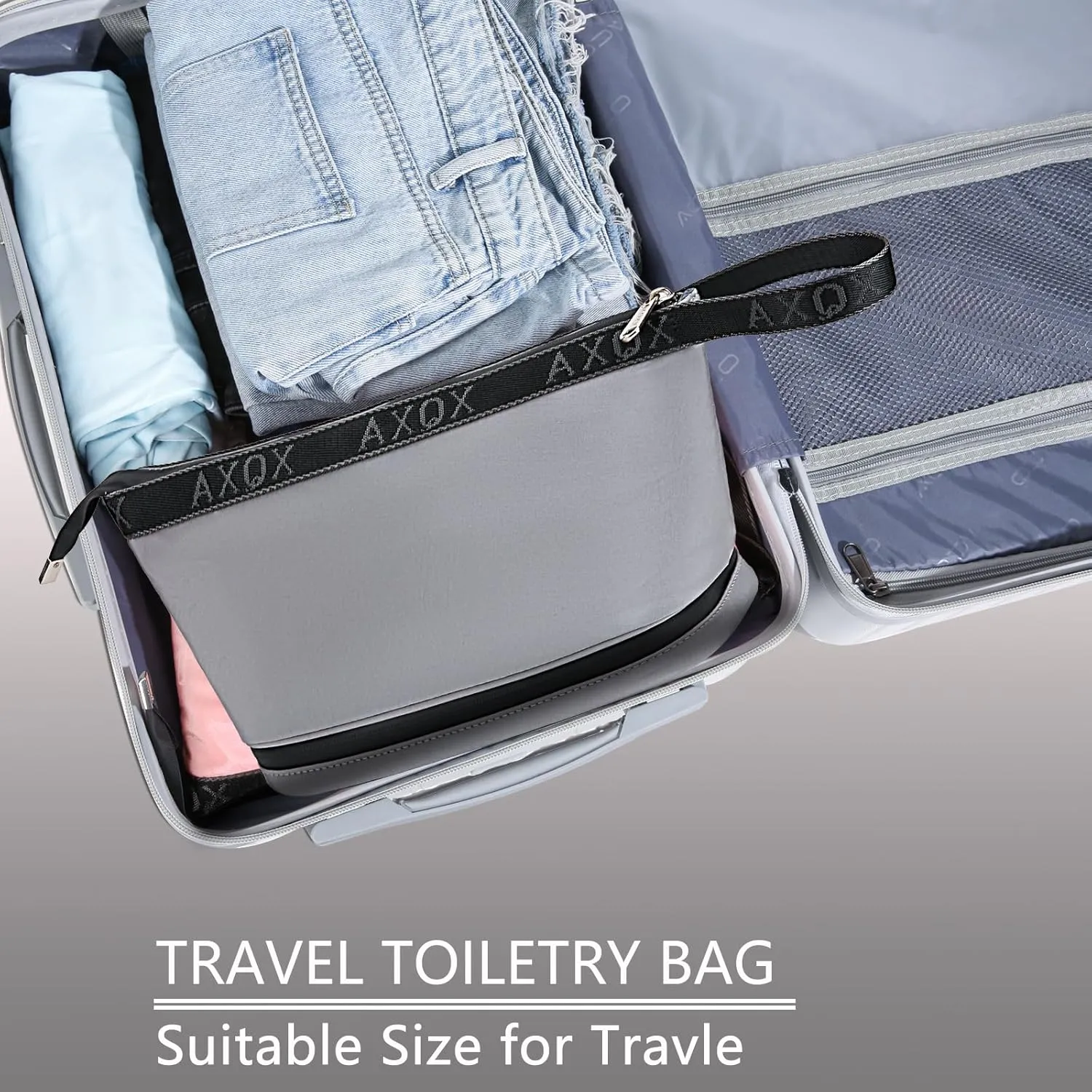 XQXA Travel Toiletry Bag for Women, Hanging Dopp Kit Water Resistant Makeup Bag for Men, Mens Travel Bag Shaving Bag for Toiletries Accessories (05-Grey)