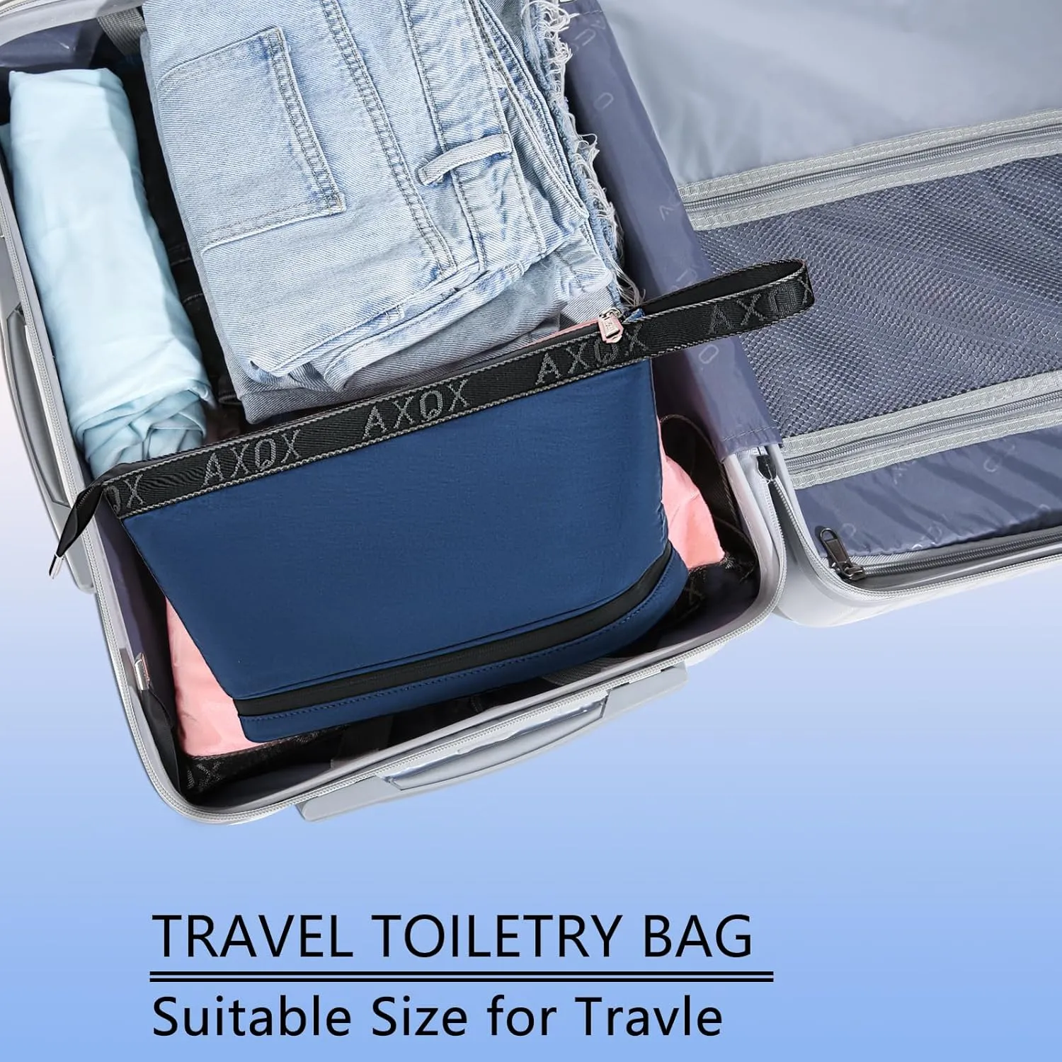 XQXA Travel Toiletry Bag for Women, Hanging Dopp Kit Water Resistant Makeup Bag for Men, Mens Travel Bag Shaving Bag for Toiletries Accessories (05-Navy Blue)