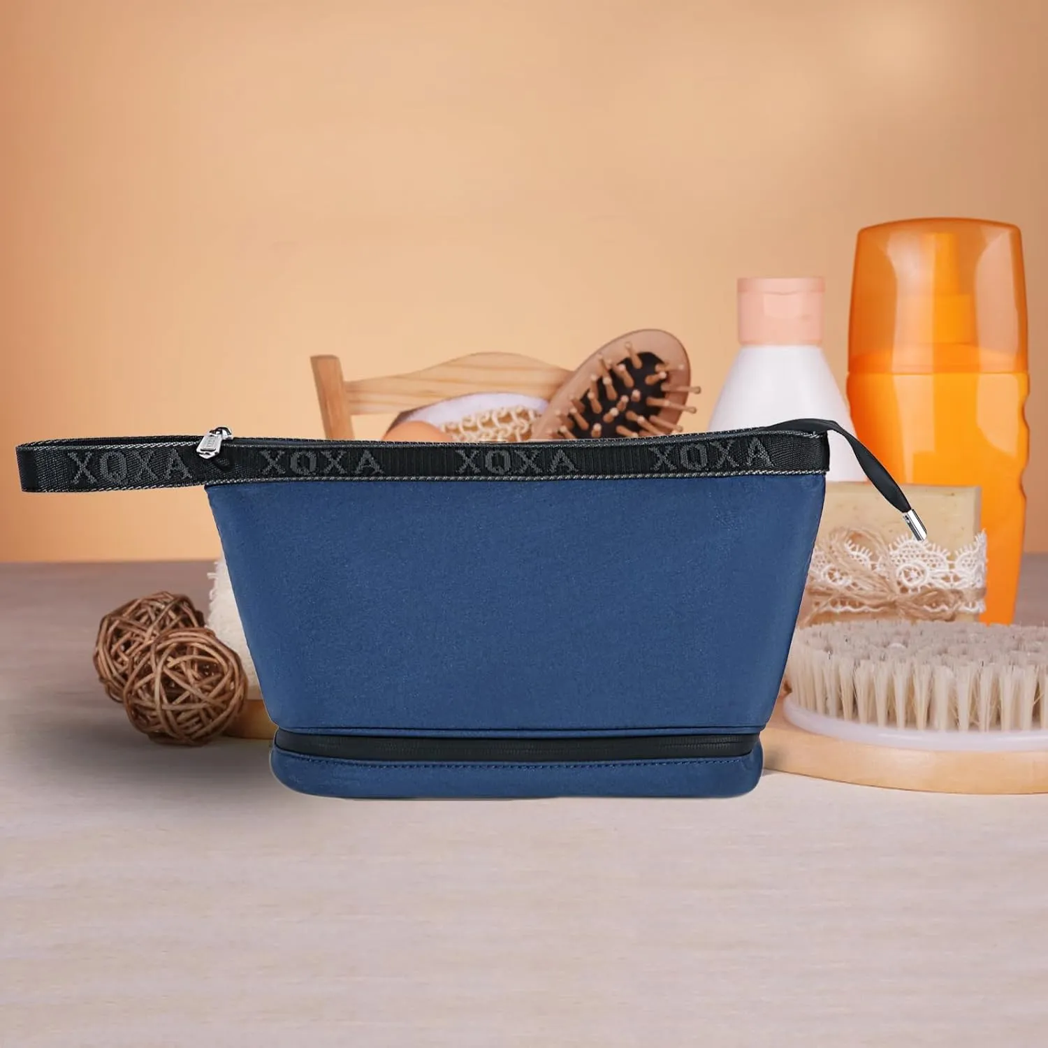 XQXA Travel Toiletry Bag for Women, Hanging Dopp Kit Water Resistant Makeup Bag for Men, Mens Travel Bag Shaving Bag for Toiletries Accessories (05-Navy Blue)