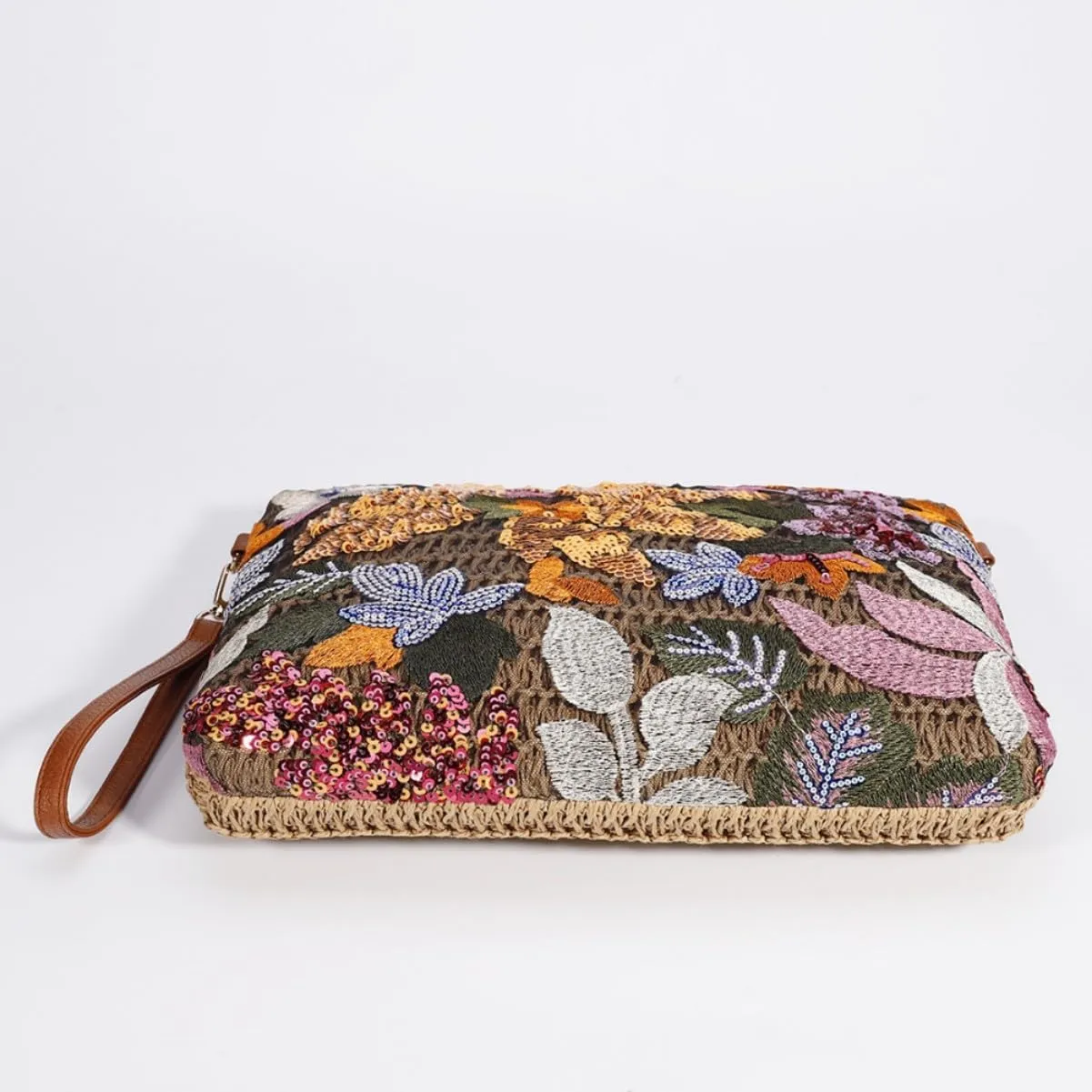 Y2k Sequin Beaded Embroidery Straw Purse Mini Crossbody Bag Women Summer Floral Knit Evening Party Purses