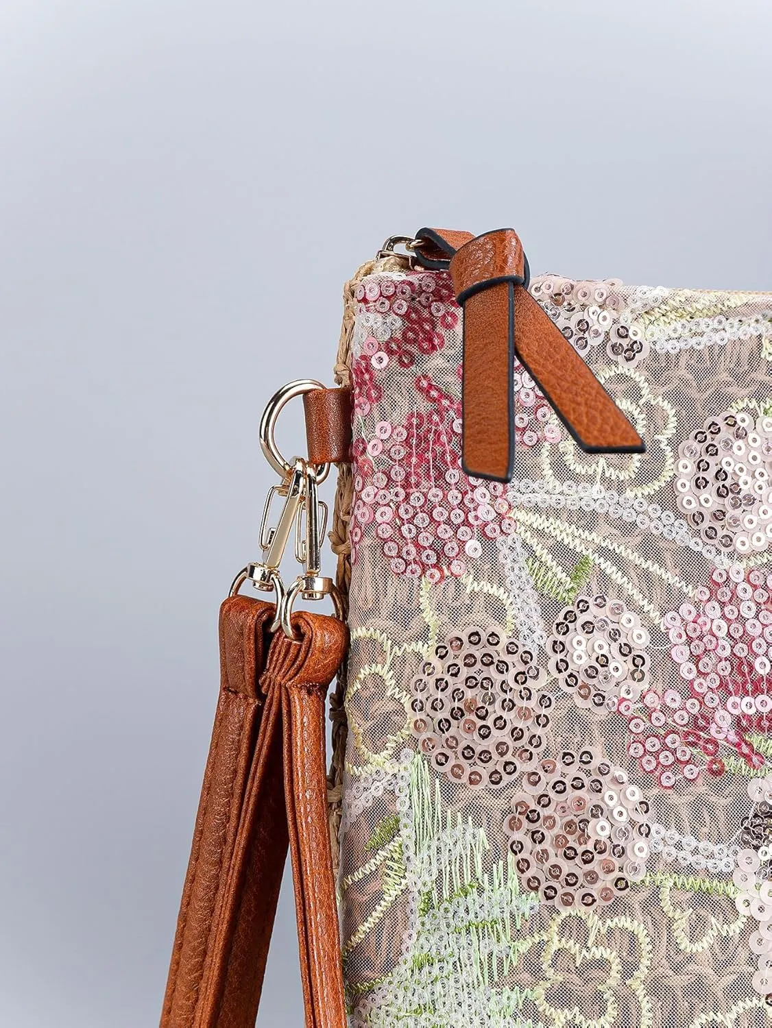 Y2k Sequin Beaded Embroidery Straw Purse Mini Crossbody Bag Women Summer Floral Knit Evening Party Purses
