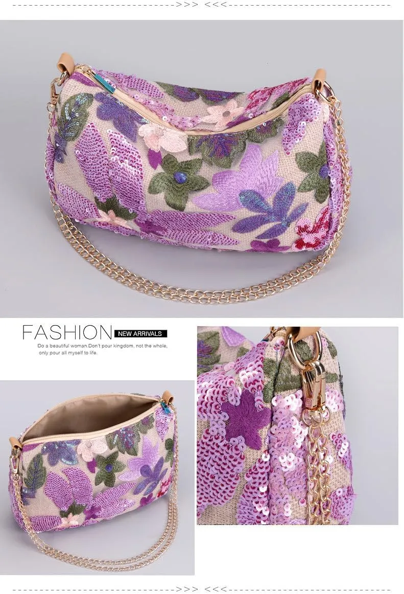 Y2k Sequin Beaded Embroidery Straw Purse Summer Floral Knit Evening Party Purses Mini Crossbody Bag Women