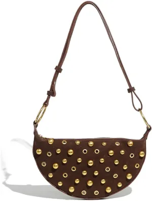 Y2K Studded Purses Black Studded Shoulder Bag Crescent Crossbody Bag